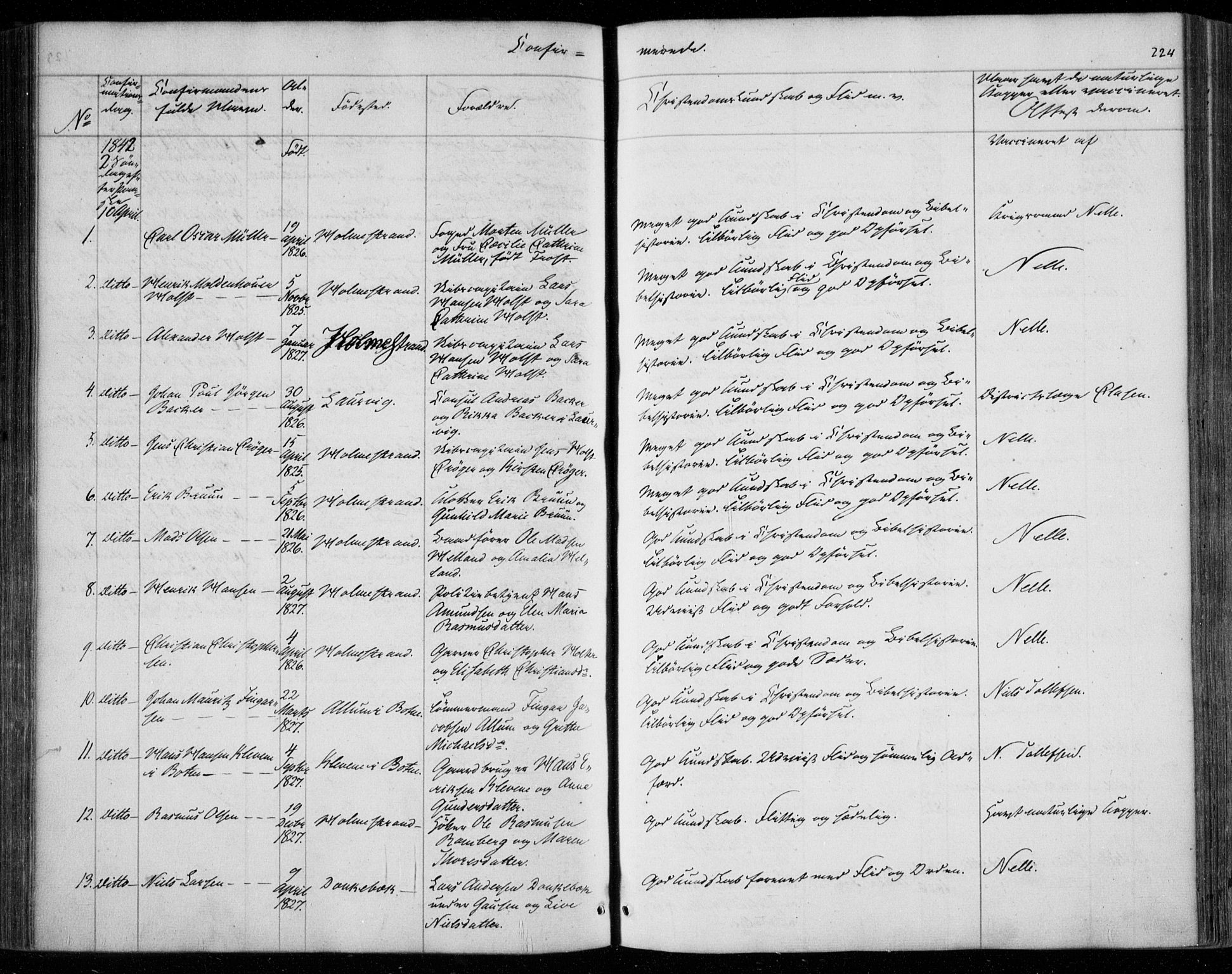 Holmestrand kirkebøker, SAKO/A-346/F/Fa/L0002: Parish register (official) no. 2, 1840-1866, p. 224
