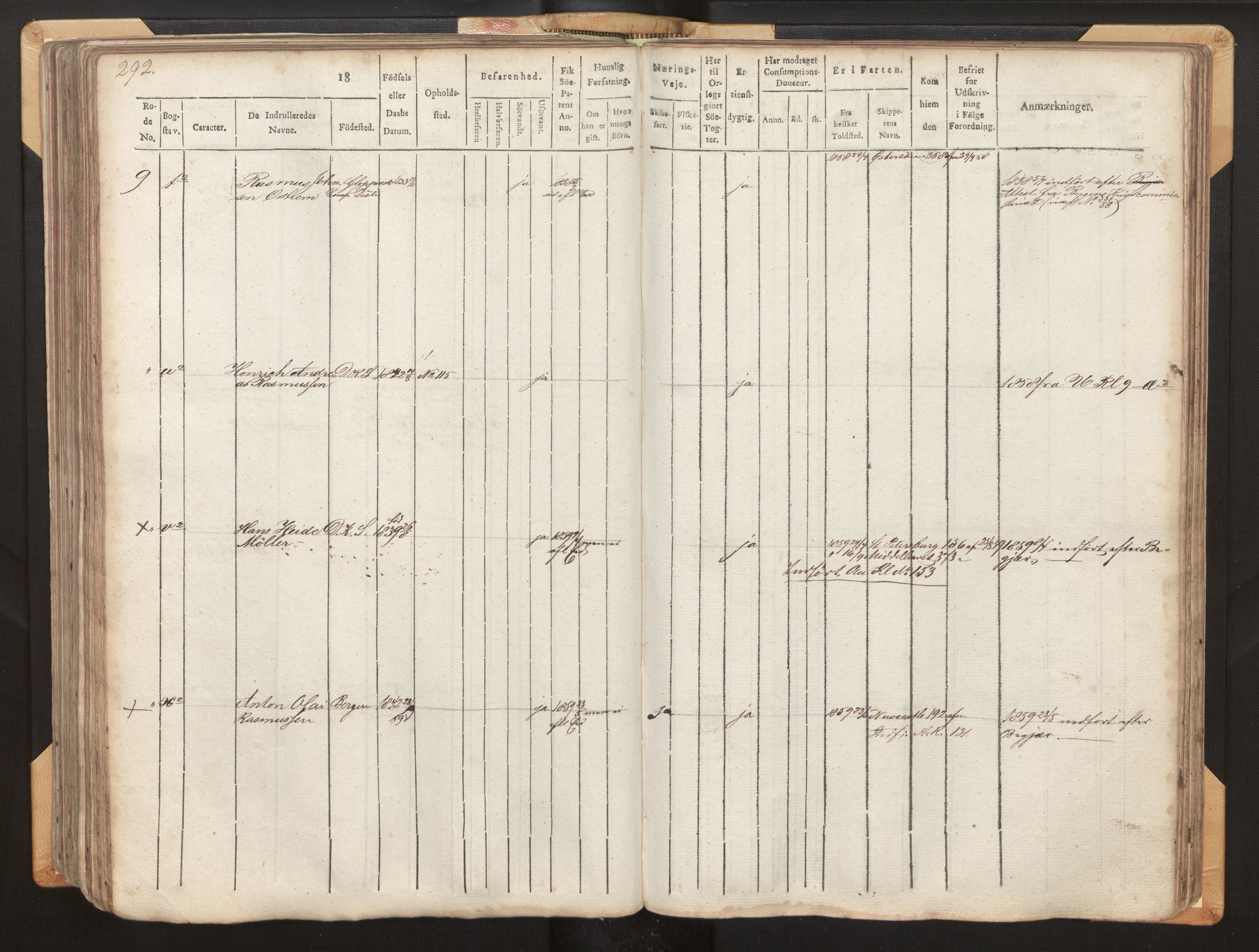 Innrulleringssjefen i Bergen, AV/SAB-A-100050/F/Fh/L0001: Hovedrulle Bergen rodenr. 1 - 10, 1840-1859, p. 292