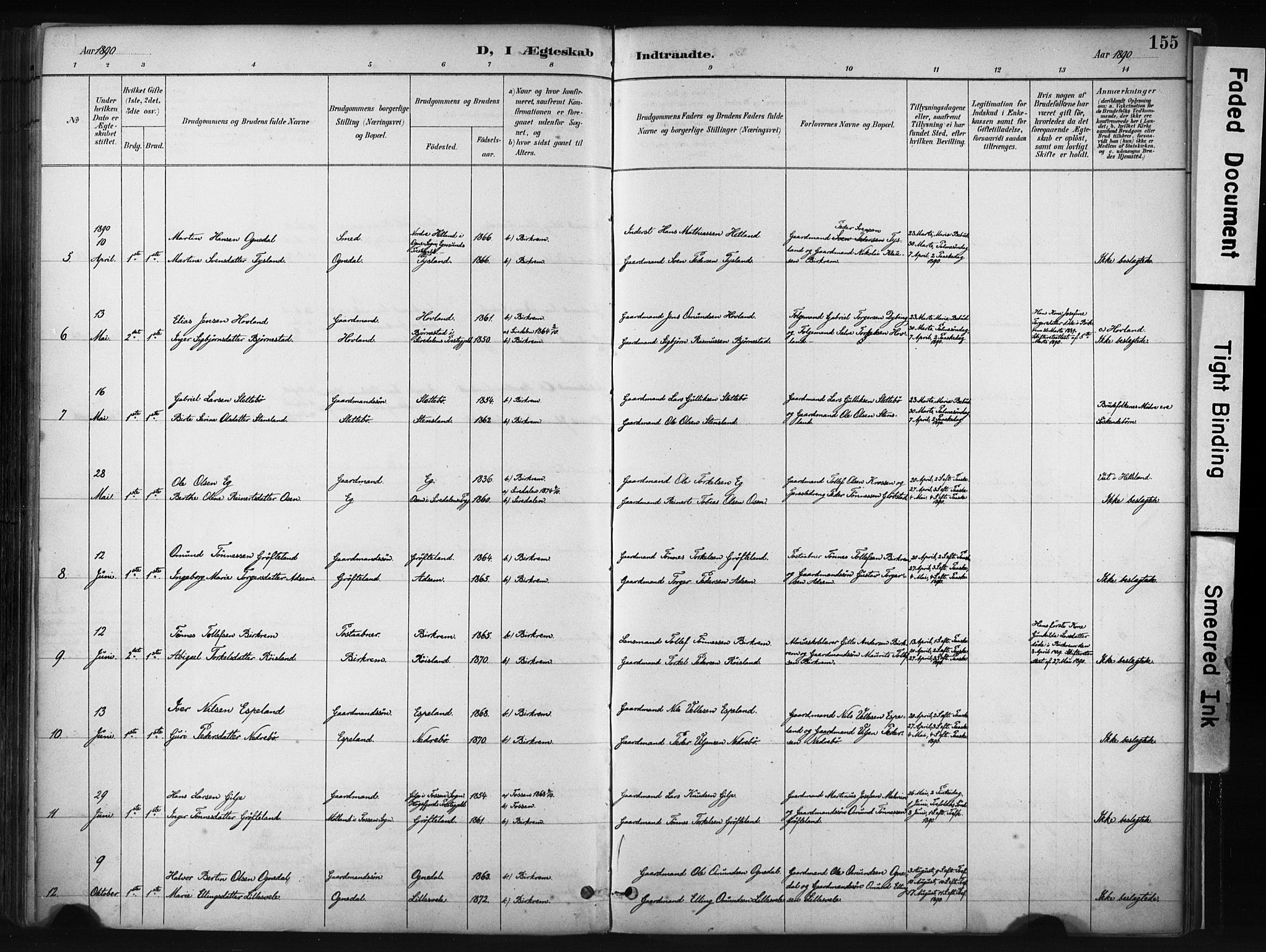 Helleland sokneprestkontor, AV/SAST-A-101810: Parish register (official) no. A 9, 1887-1908, p. 155