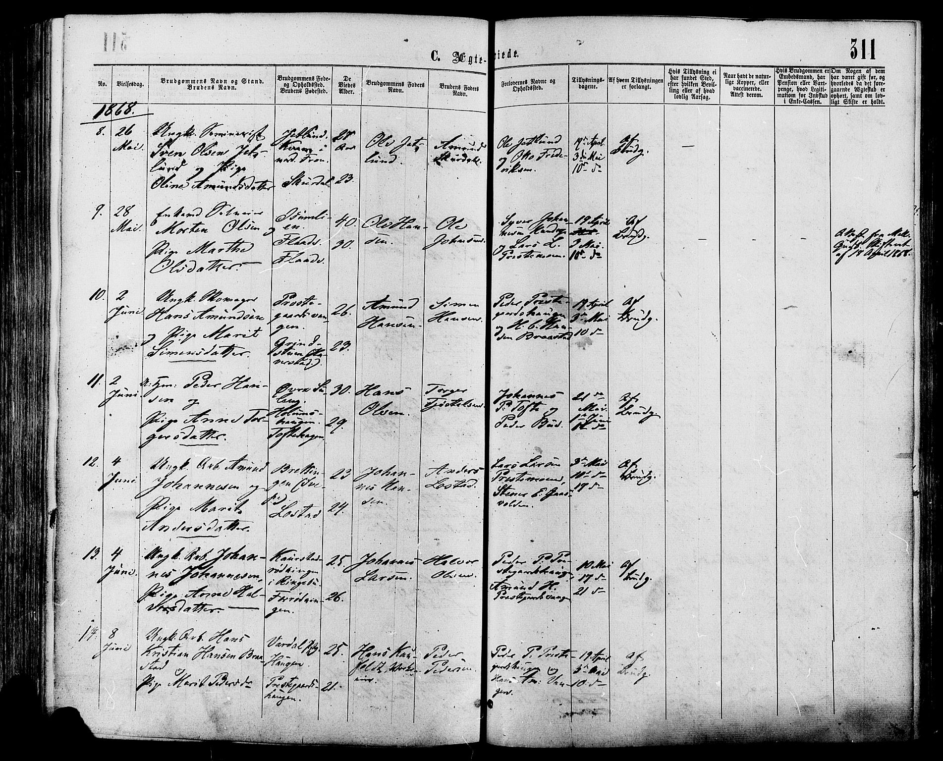 Sør-Fron prestekontor, SAH/PREST-010/H/Ha/Haa/L0002: Parish register (official) no. 2, 1864-1880, p. 311