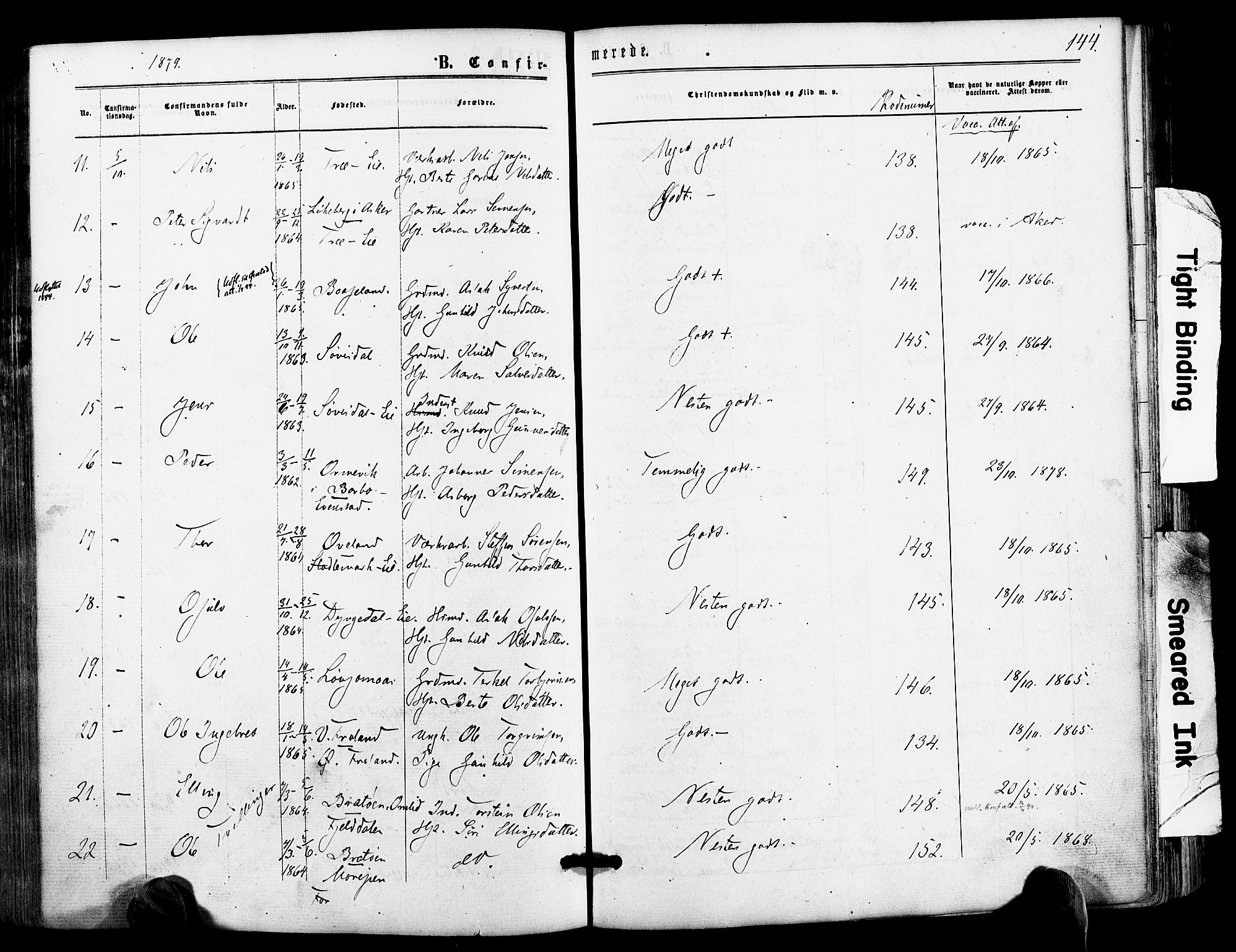 Froland sokneprestkontor, AV/SAK-1111-0013/F/Fa/L0003: Parish register (official) no. A 3, 1864-1881, p. 144