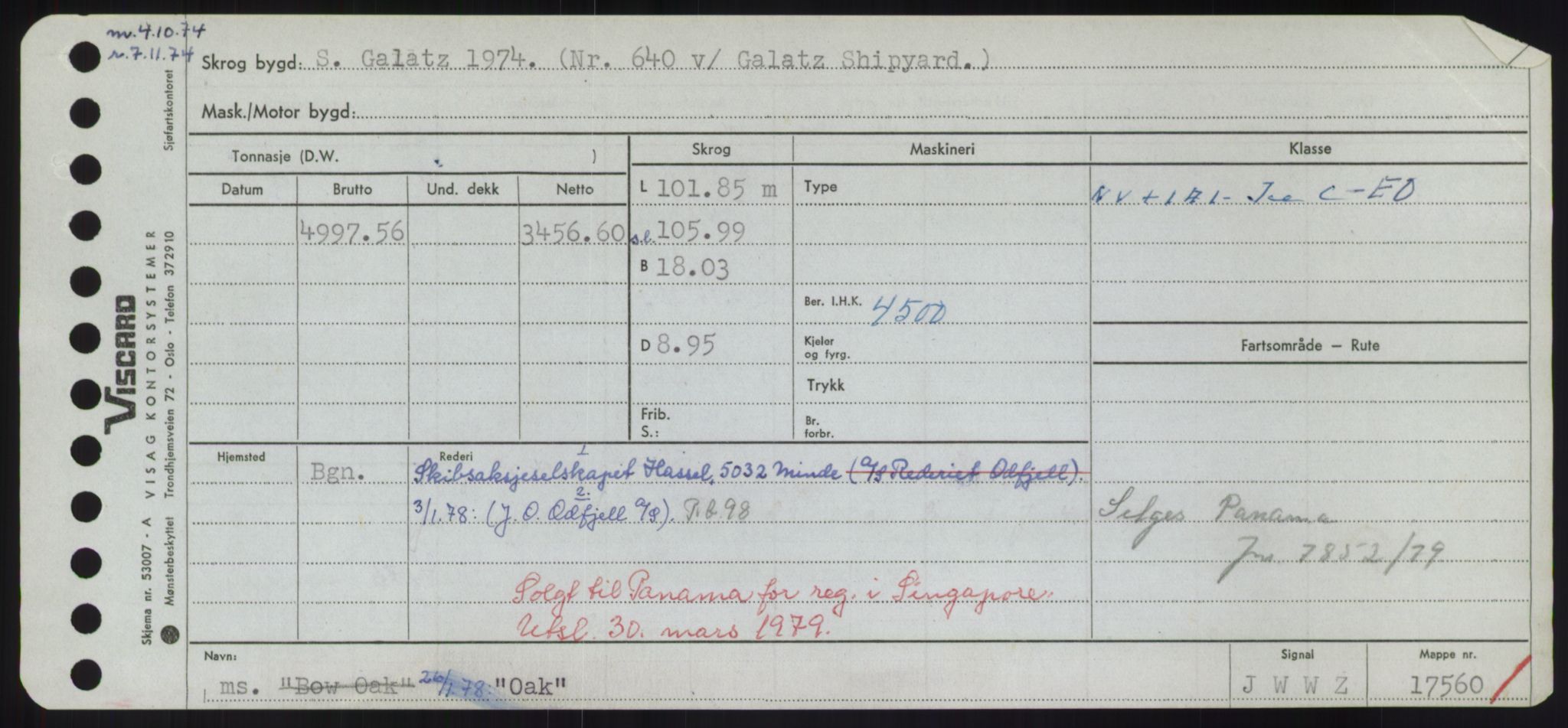 Sjøfartsdirektoratet med forløpere, Skipsmålingen, RA/S-1627/H/Hd/L0028: Fartøy, O, p. 19