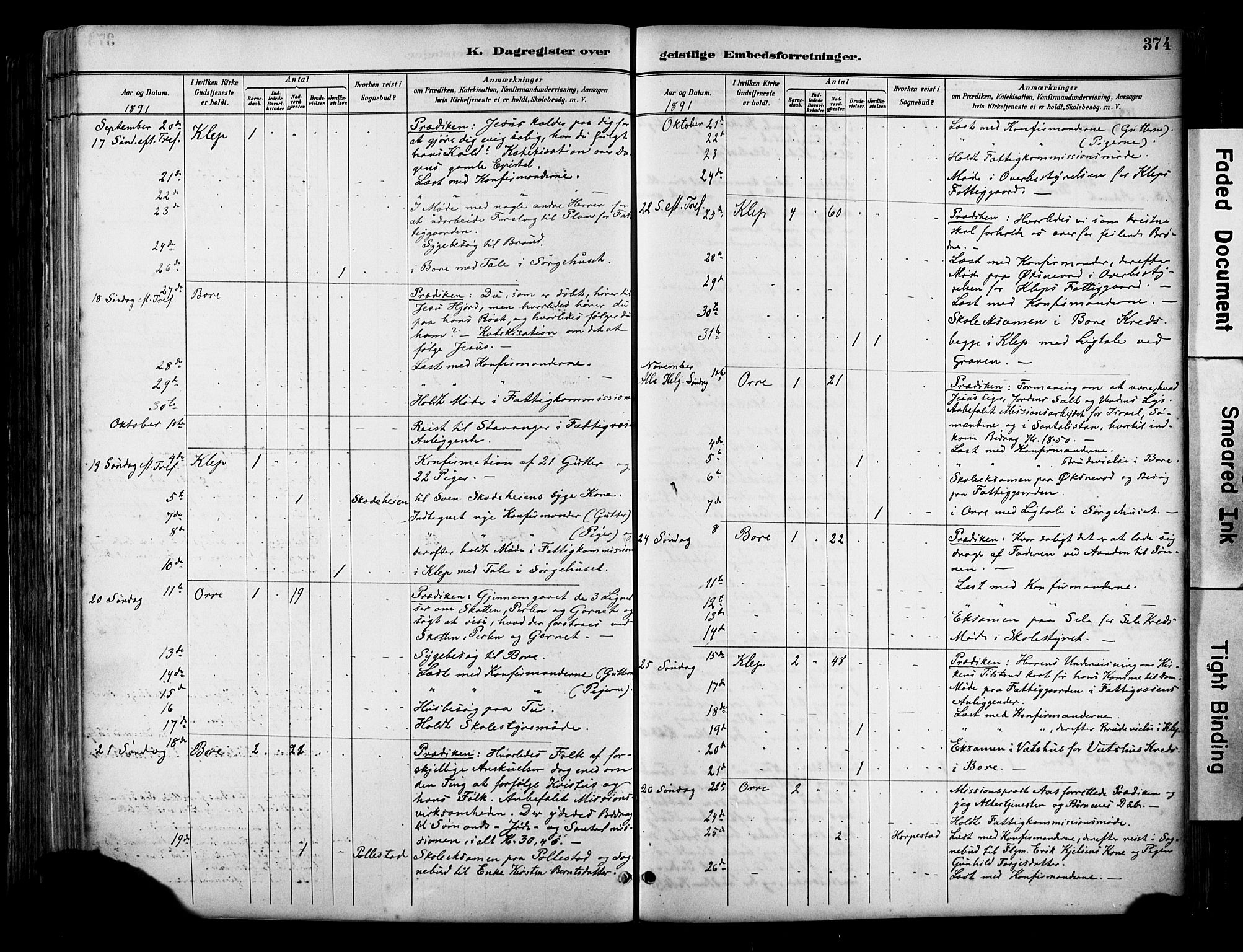 Klepp sokneprestkontor, AV/SAST-A-101803/001/3/30BA/L0009: Parish register (official) no. A 7, 1886-1915, p. 374