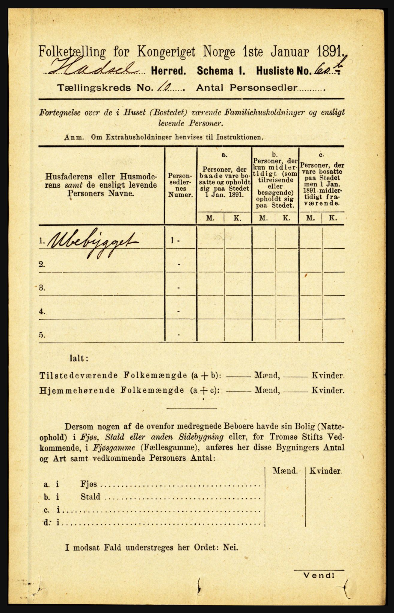 RA, 1891 census for 1866 Hadsel, 1891, p. 4193