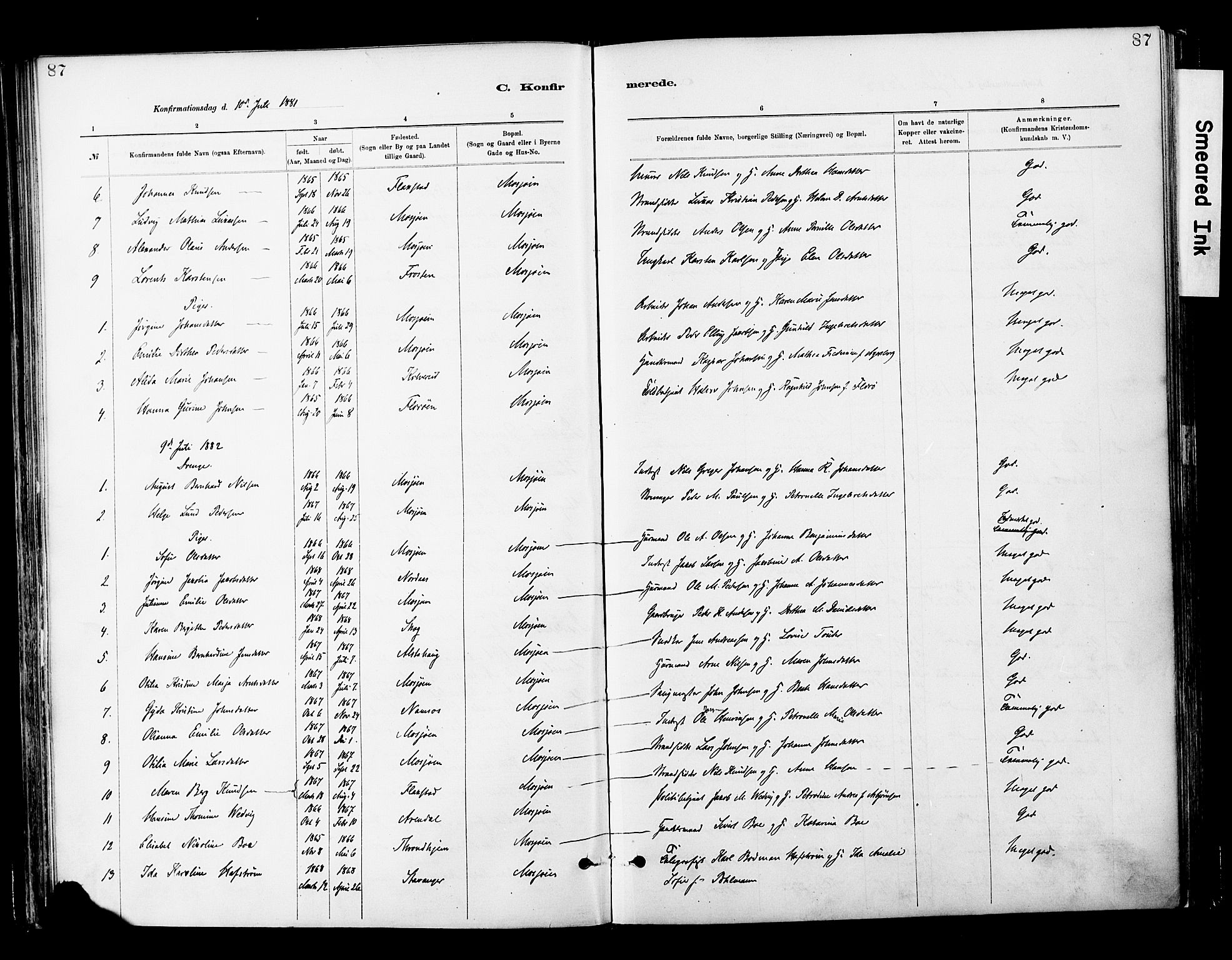 Ministerialprotokoller, klokkerbøker og fødselsregistre - Nordland, SAT/A-1459/820/L0296: Parish register (official) no. 820A17, 1880-1903, p. 87
