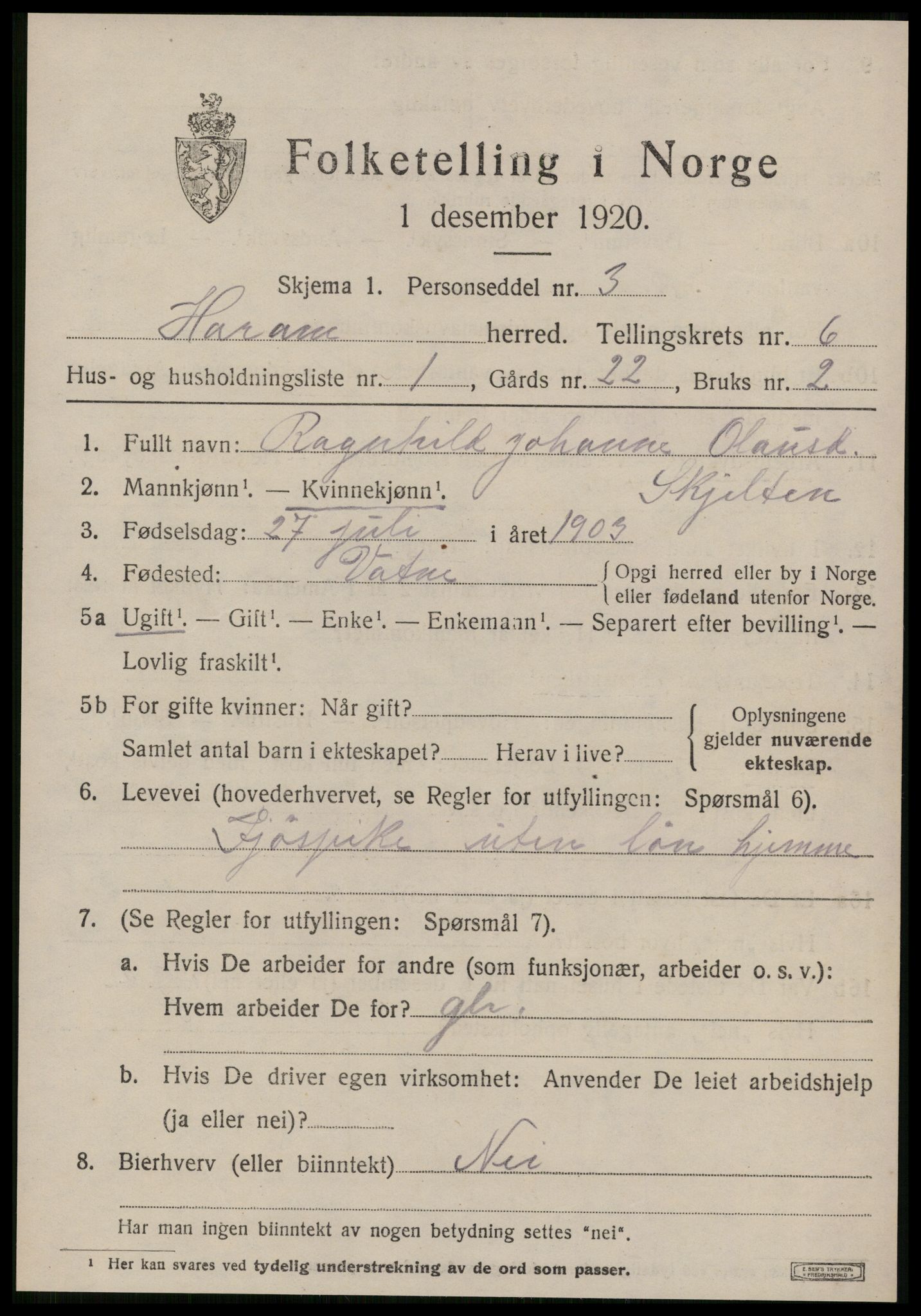 SAT, 1920 census for Haram, 1920, p. 3233