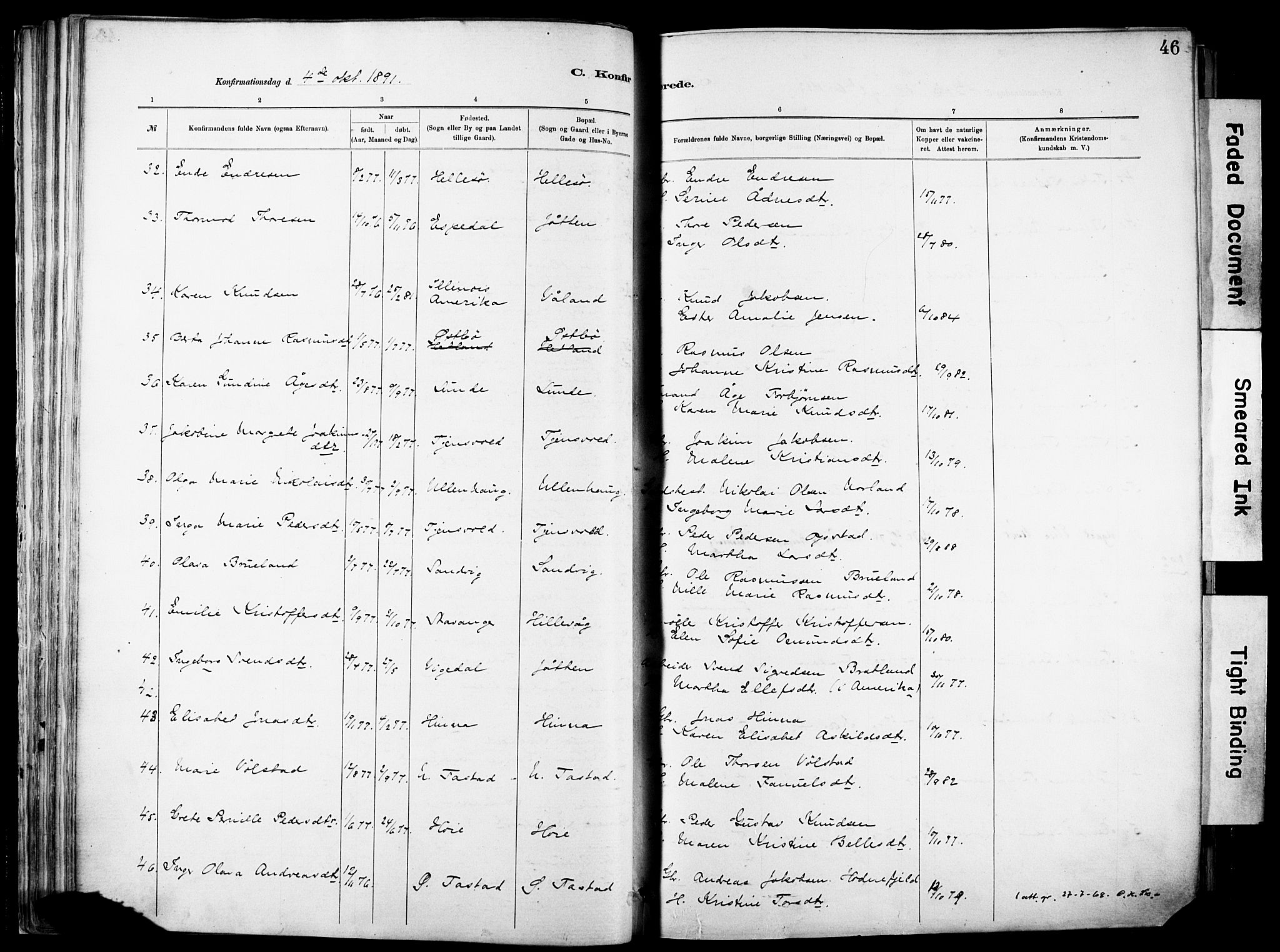 Hetland sokneprestkontor, AV/SAST-A-101826/30/30BA/L0012: Parish register (official) no. A 12, 1882-1912, p. 46