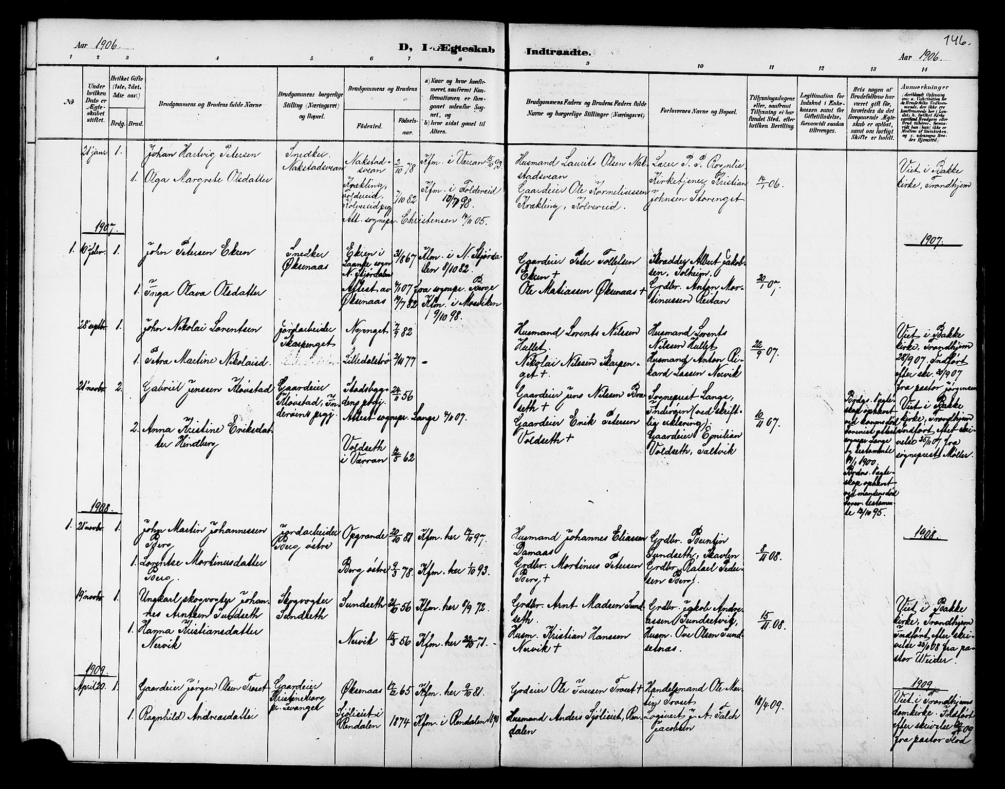 Ministerialprotokoller, klokkerbøker og fødselsregistre - Nord-Trøndelag, AV/SAT-A-1458/733/L0327: Parish register (copy) no. 733C02, 1888-1918, p. 146