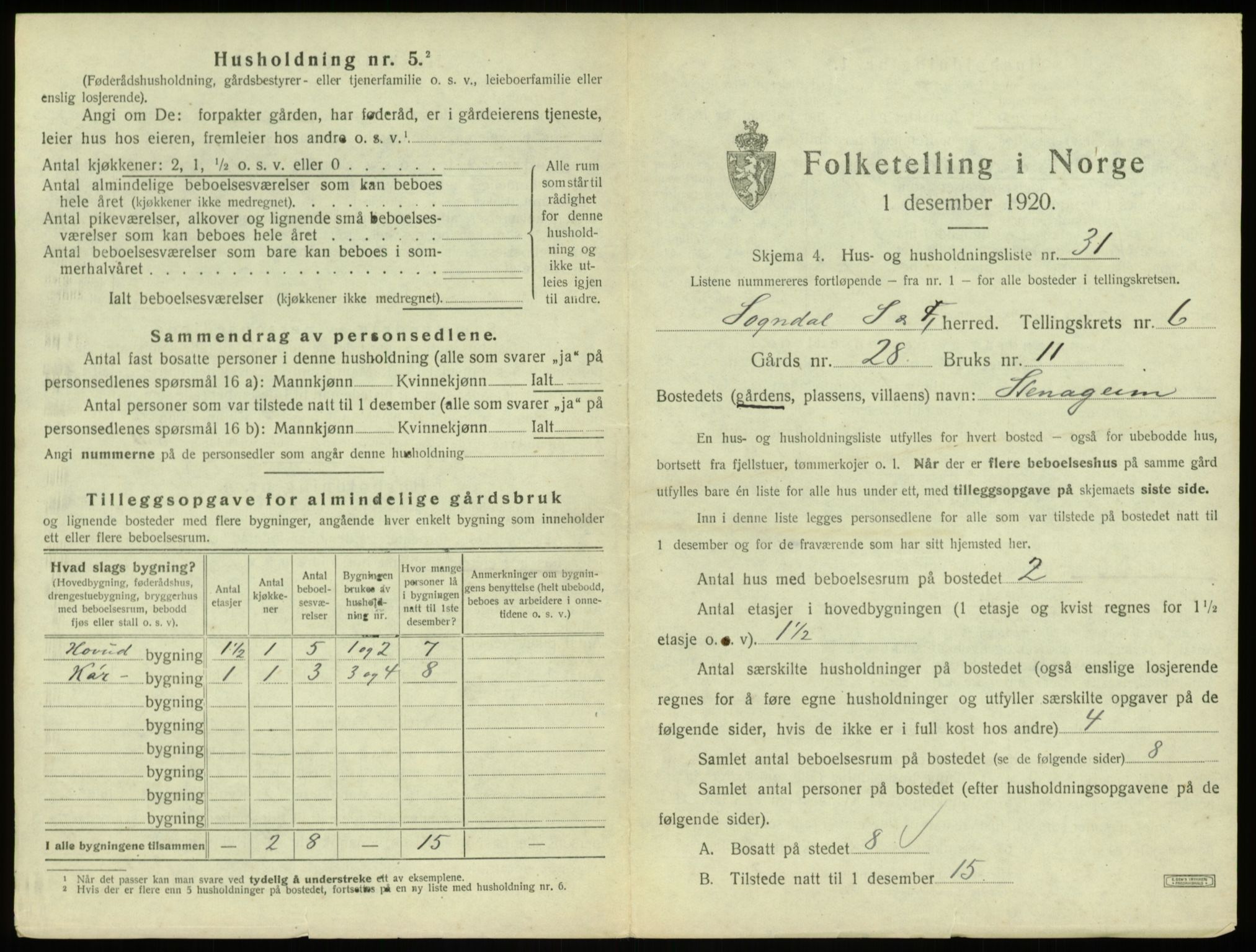 SAB, 1920 census for Sogndal, 1920, p. 384