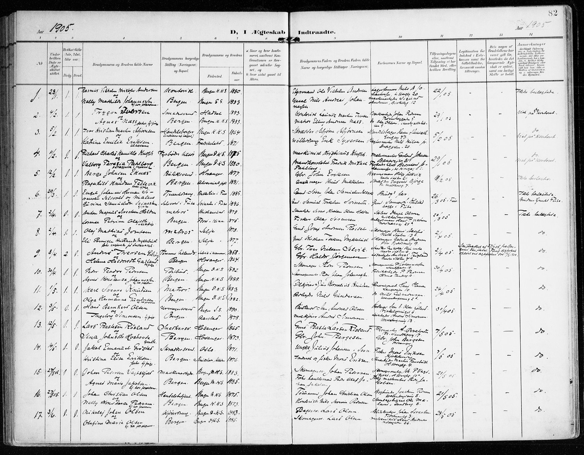 Mariakirken Sokneprestembete, SAB/A-76901/H/Haa/L0014: Parish register (official) no. C 2, 1900-1916, p. 82