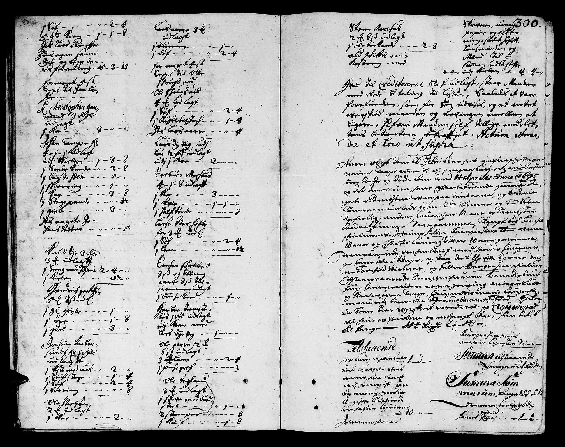 Sunnhordland sorenskrivar, AV/SAB-A-2401/1/H/Ha/Haa/L0002: Skifteprotokollar. Register på kort. Fol 290- ut, 1695-1699, p. 299b-300a