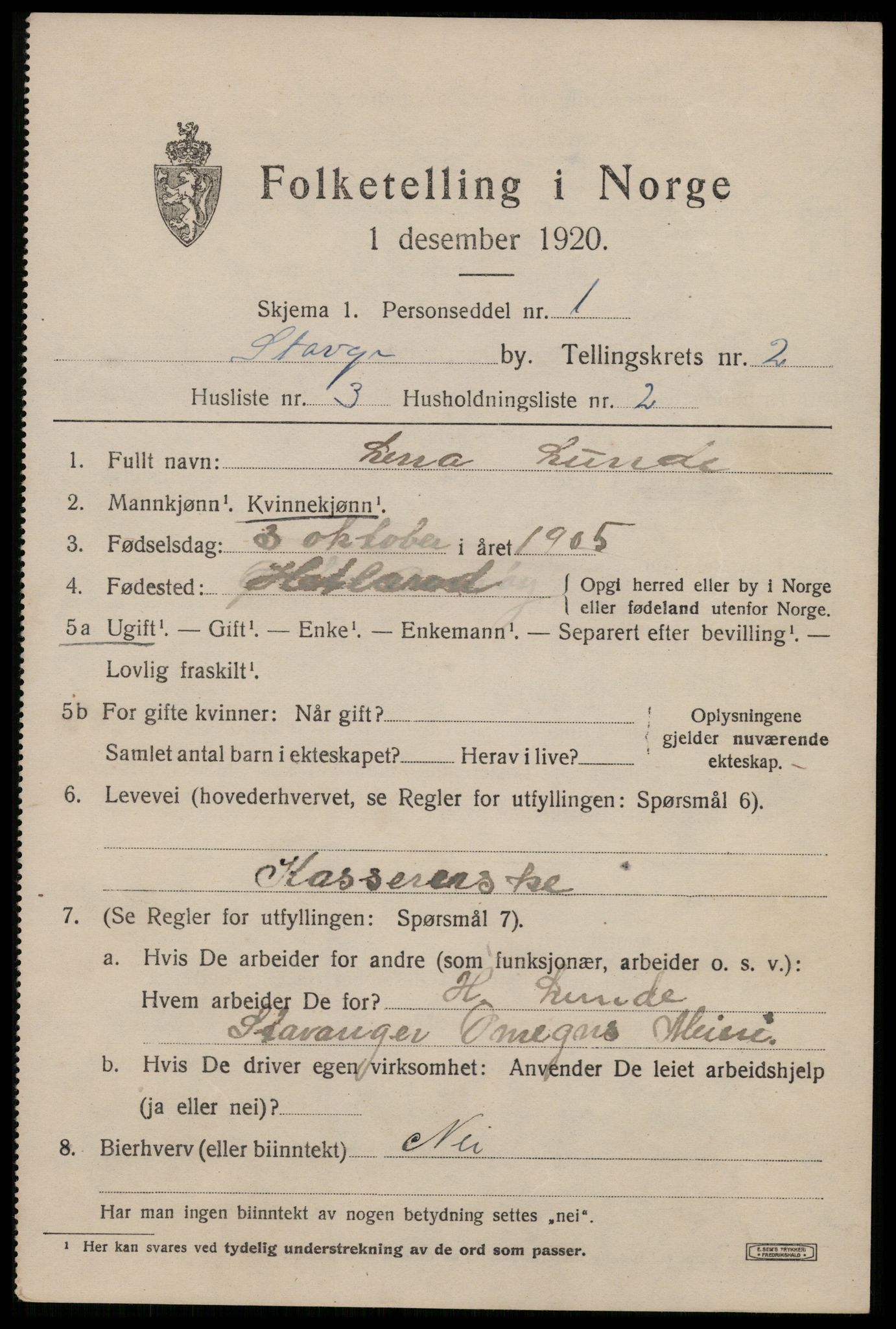 SAST, 1920 census for Stavanger, 1920, p. 34116