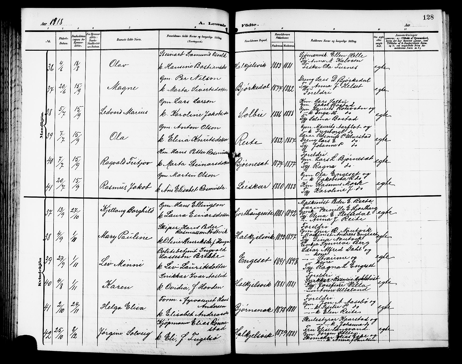 Ministerialprotokoller, klokkerbøker og fødselsregistre - Møre og Romsdal, SAT/A-1454/511/L0159: Parish register (copy) no. 511C05, 1902-1920, p. 128