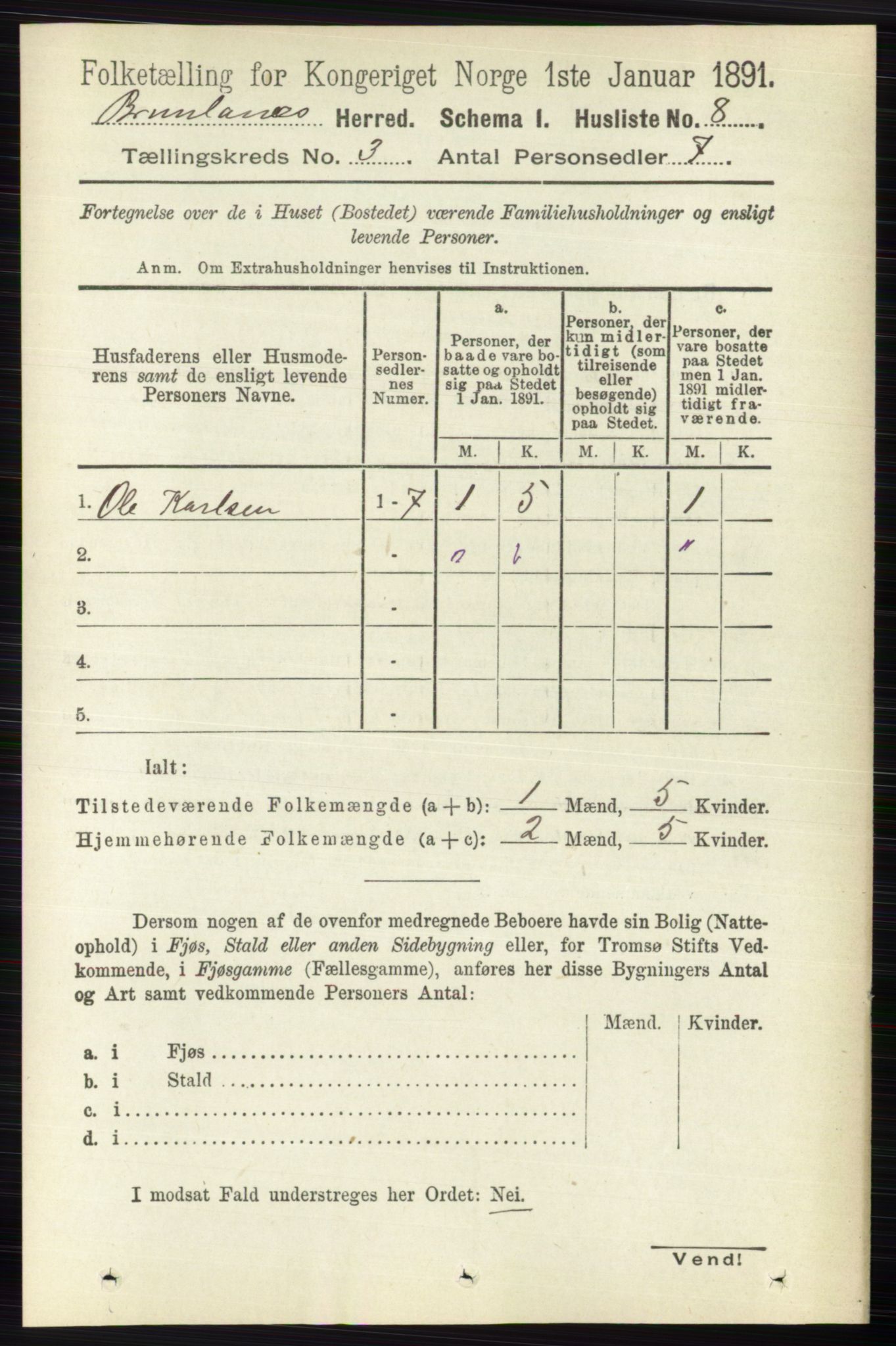 RA, 1891 census for 0726 Brunlanes, 1891, p. 1284