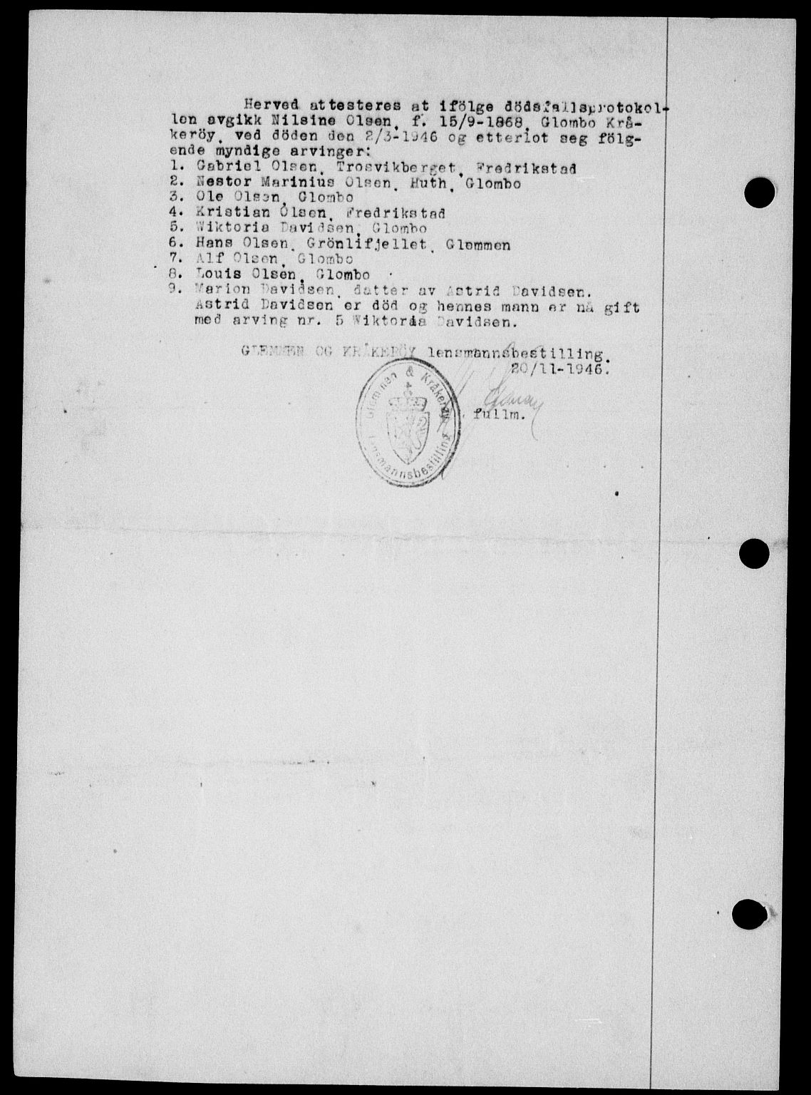 Onsøy sorenskriveri, SAO/A-10474/G/Ga/Gab/L0018: Mortgage book no. II A-18, 1946-1947, Diary no: : 3031/1946