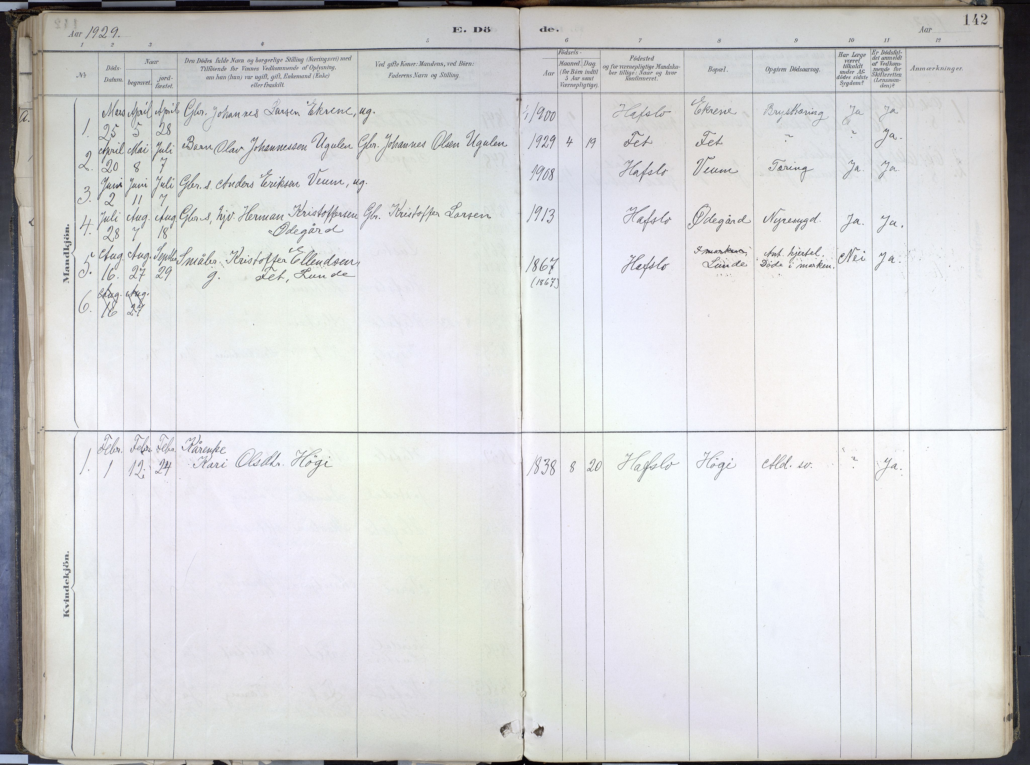 Hafslo sokneprestembete, SAB/A-80301/H/Haa/Haad/L0001: Parish register (official) no. D 1, 1886-1934, p. 142