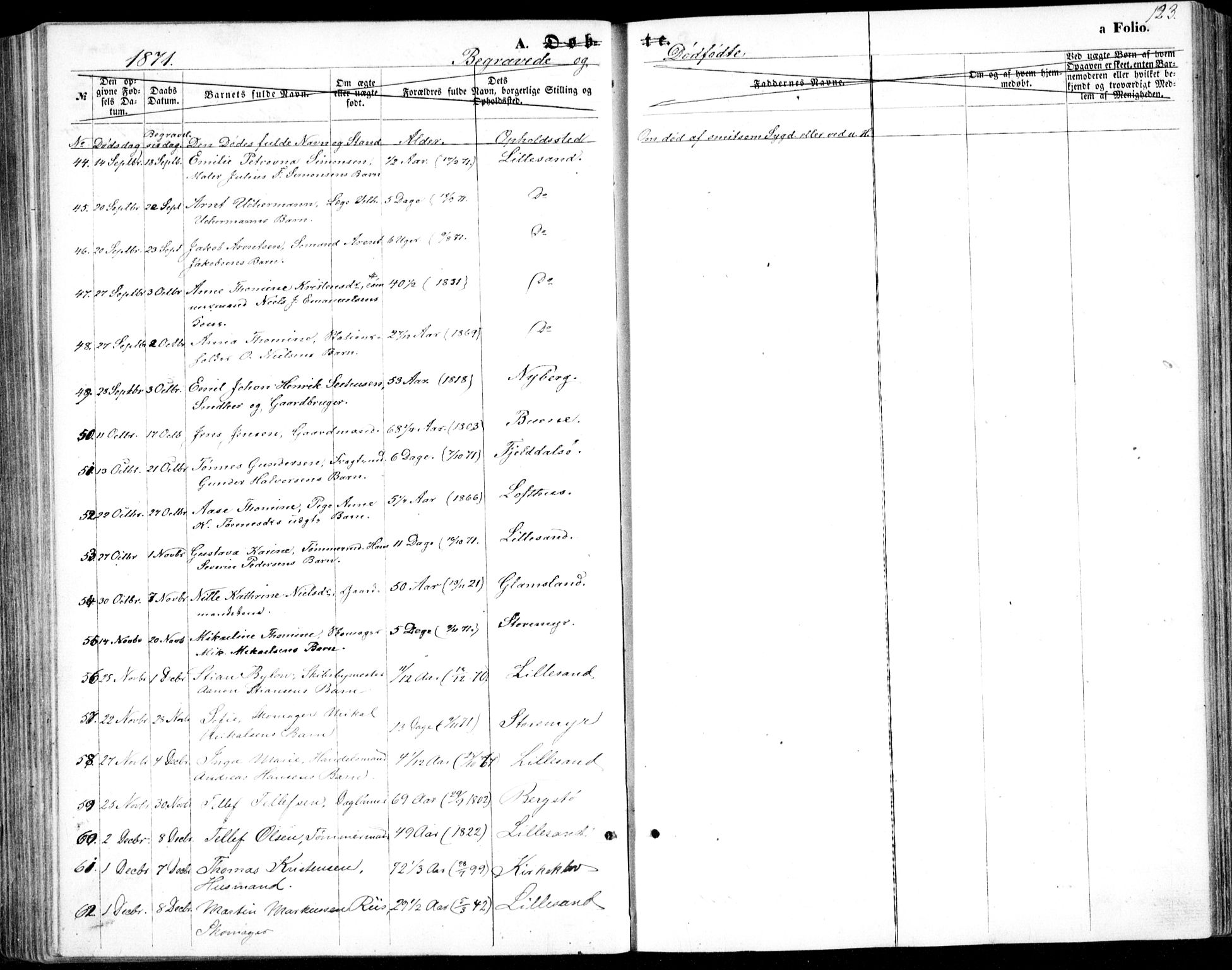 Vestre Moland sokneprestkontor, AV/SAK-1111-0046/F/Fb/Fbb/L0004: Parish register (copy) no. B 4, 1861-1872, p. 123