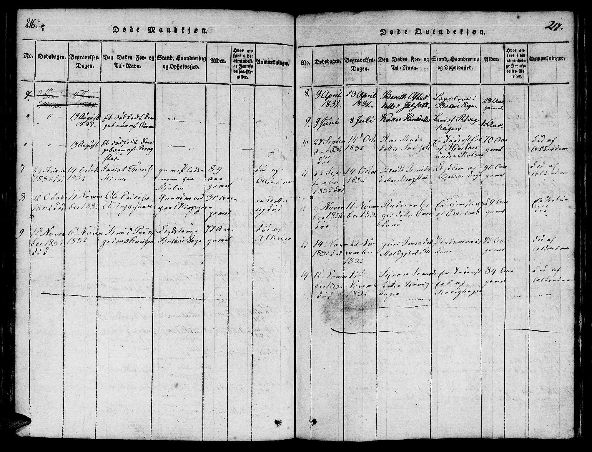 Ministerialprotokoller, klokkerbøker og fødselsregistre - Møre og Romsdal, AV/SAT-A-1454/555/L0652: Parish register (official) no. 555A03, 1817-1843, p. 216-217