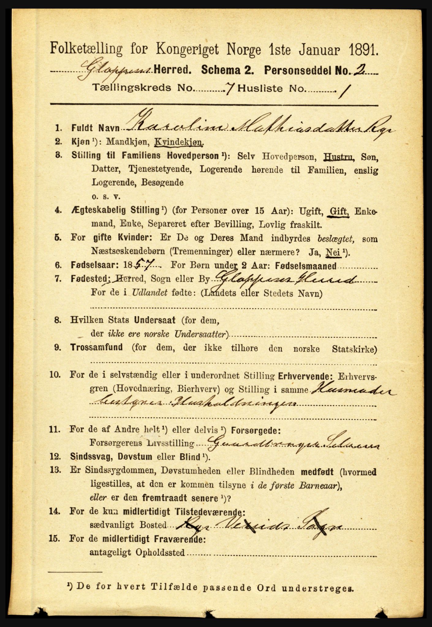 RA, 1891 census for 1445 Gloppen, 1891, p. 2659