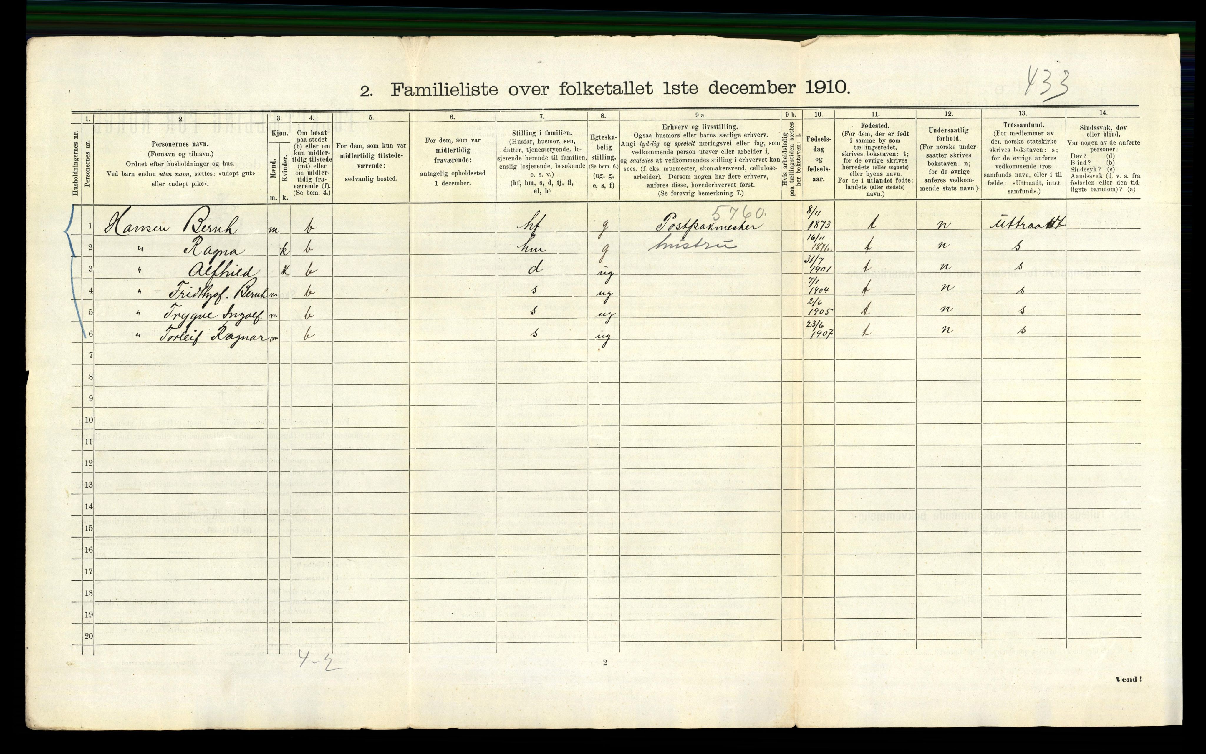 RA, 1910 census for Bergen, 1910, p. 40530