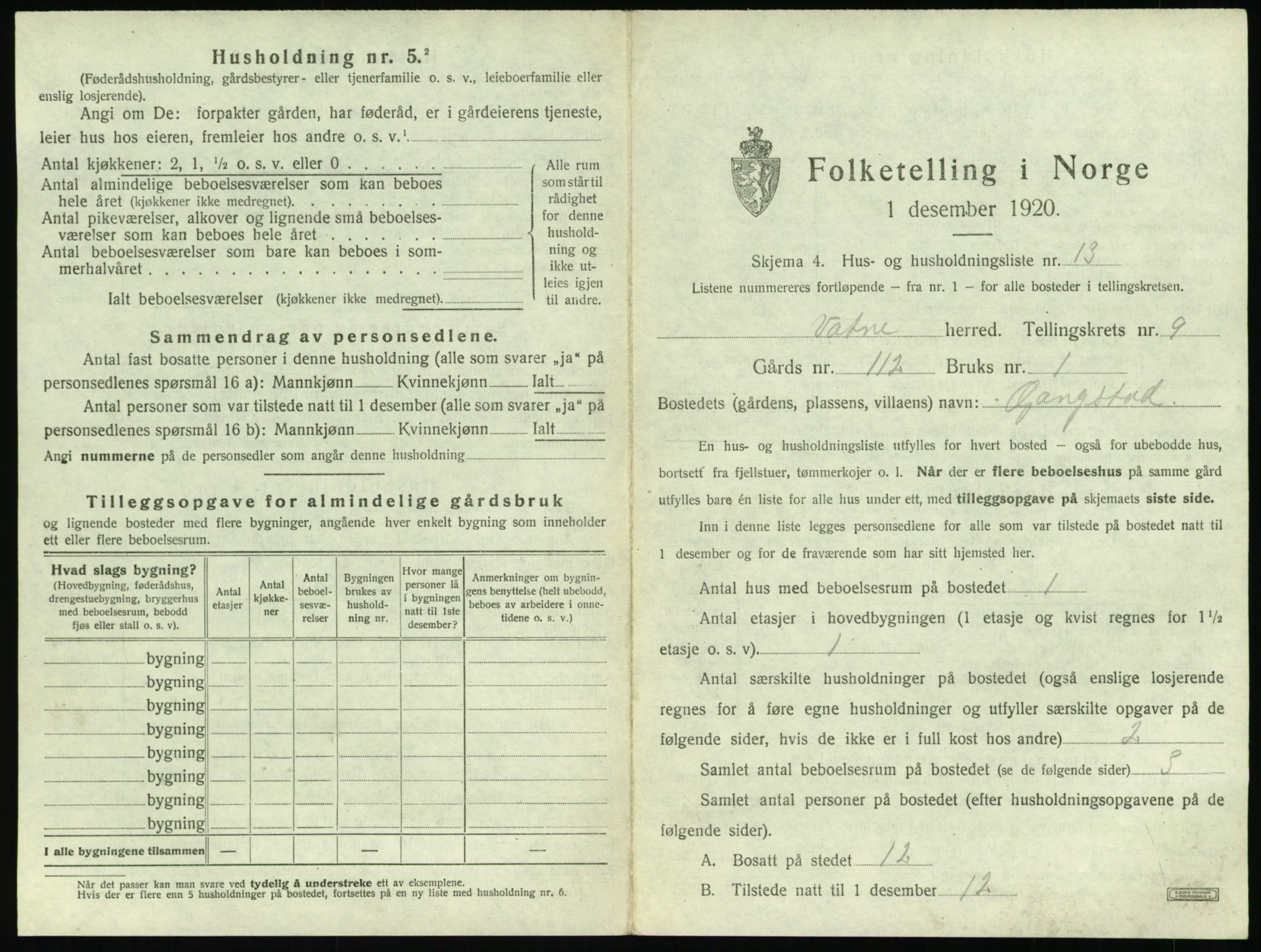 SAT, 1920 census for Vatne, 1920, p. 528