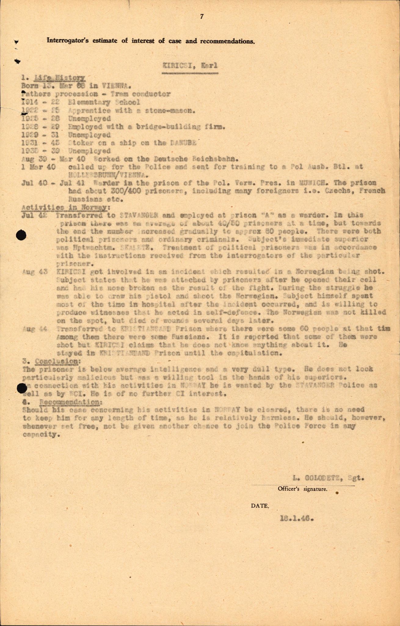 Forsvaret, Forsvarets overkommando II, AV/RA-RAFA-3915/D/Db/L0039: CI Questionaires. Tyske okkupasjonsstyrker i Norge. Østerrikere., 1945-1946, p. 181