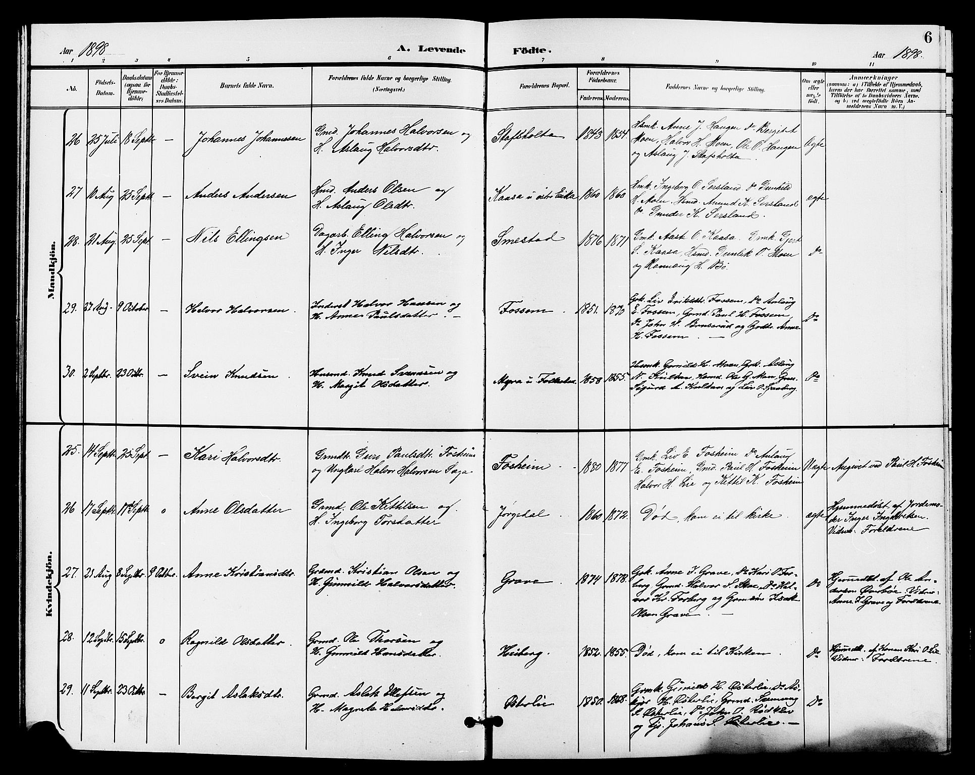 Bø kirkebøker, AV/SAKO-A-257/G/Ga/L0006: Parish register (copy) no. 6, 1898-1909, p. 6