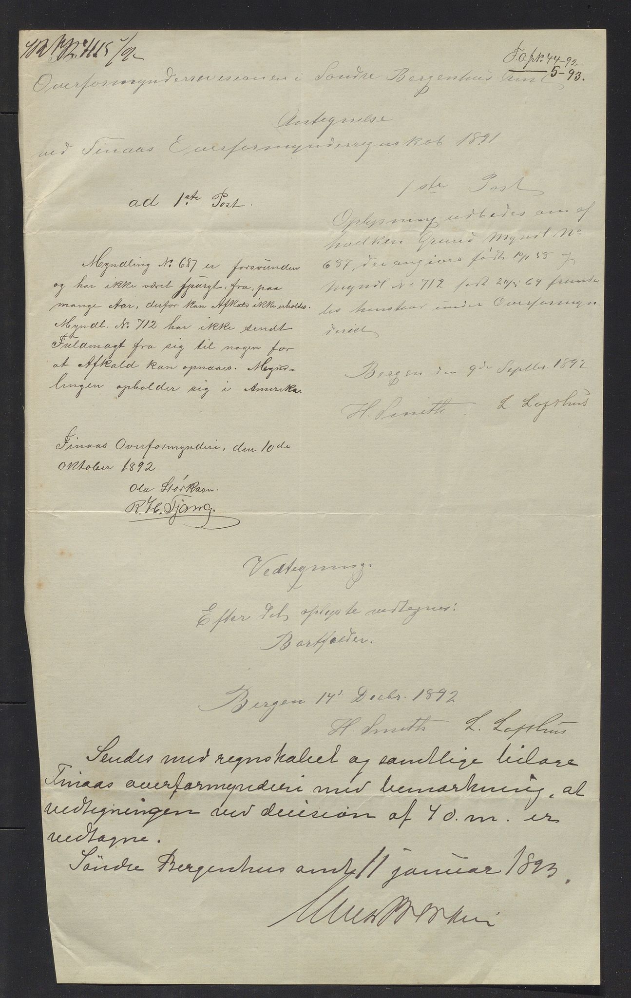 Finnaas kommune. Overformynderiet, IKAH/1218a-812/R/Ra/Raa/L0005/0008: Årlege rekneskap m/vedlegg / Årlege rekneskap m/vedlegg, 1891