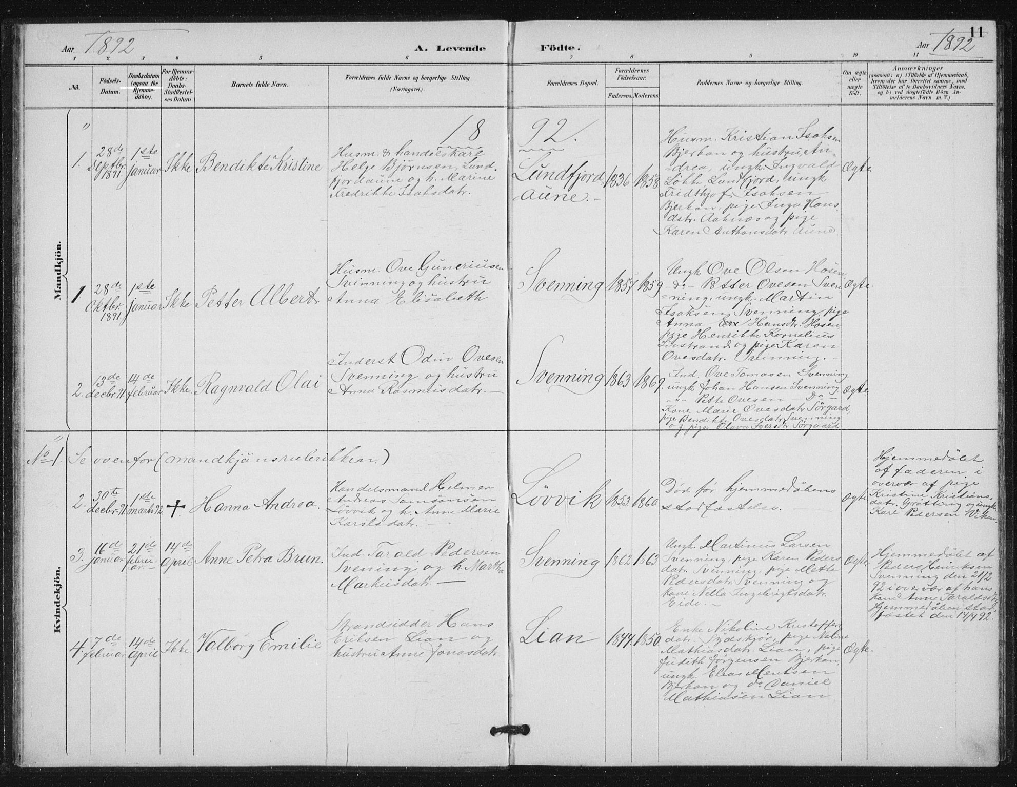 Ministerialprotokoller, klokkerbøker og fødselsregistre - Sør-Trøndelag, SAT/A-1456/656/L0698: Parish register (copy) no. 656C04, 1890-1904, p. 11