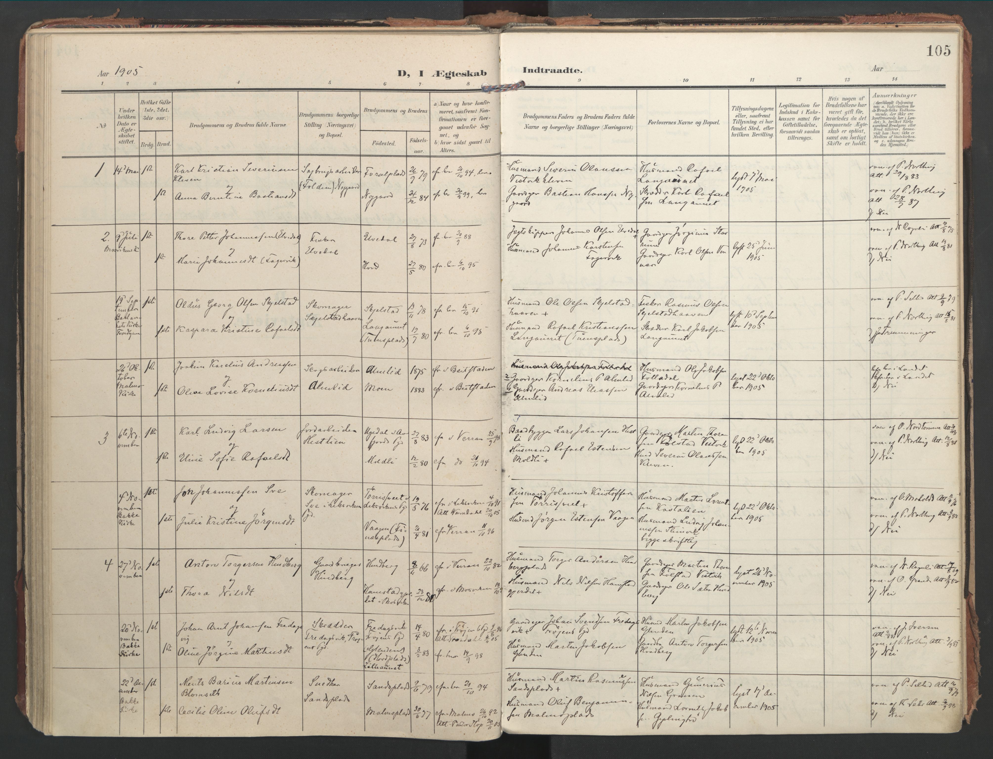 Ministerialprotokoller, klokkerbøker og fødselsregistre - Nord-Trøndelag, SAT/A-1458/744/L0421: Parish register (official) no. 744A05, 1905-1930, p. 105