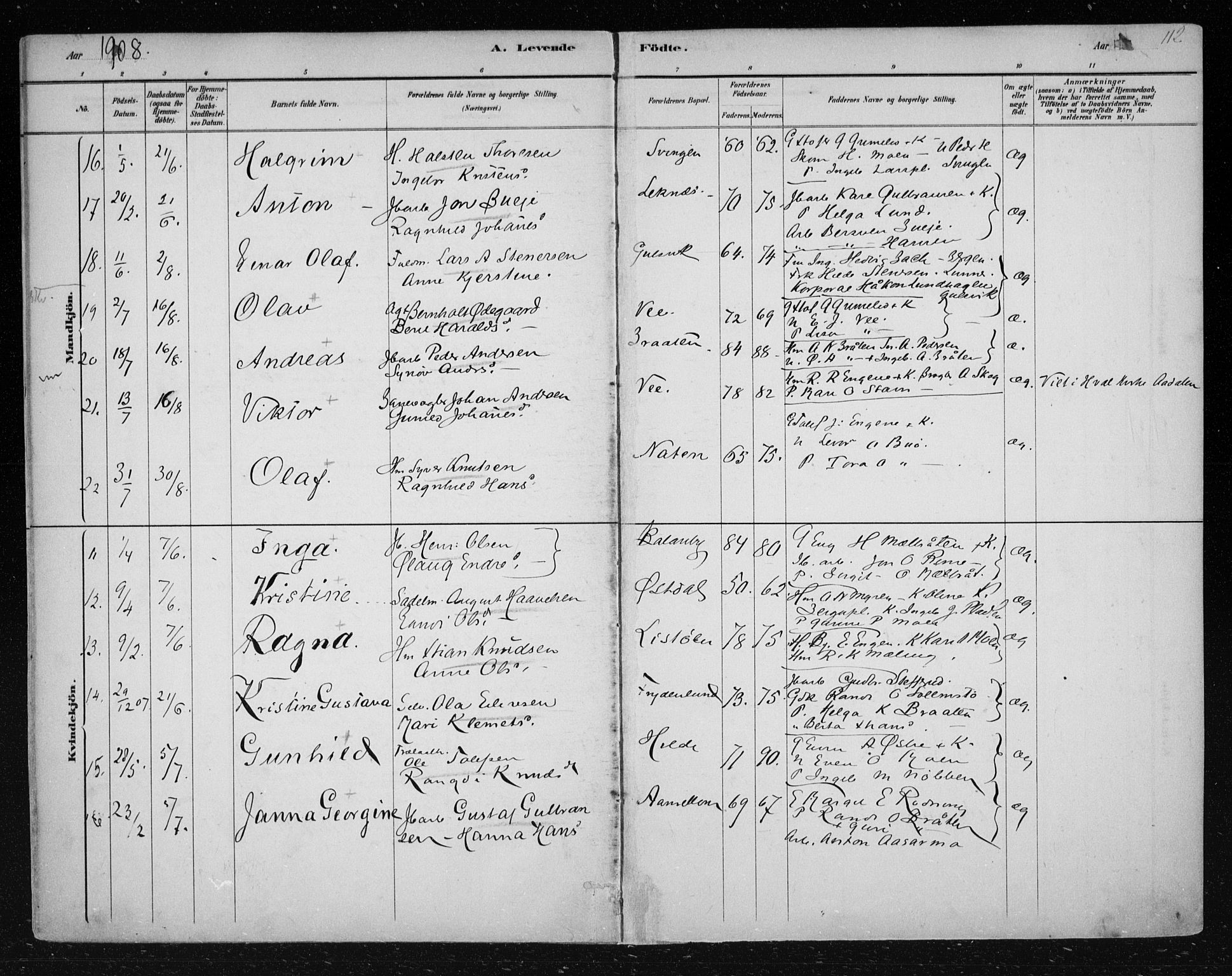 Nes kirkebøker, AV/SAKO-A-236/F/Fa/L0012: Parish register (official) no. 12, 1881-1917, p. 112