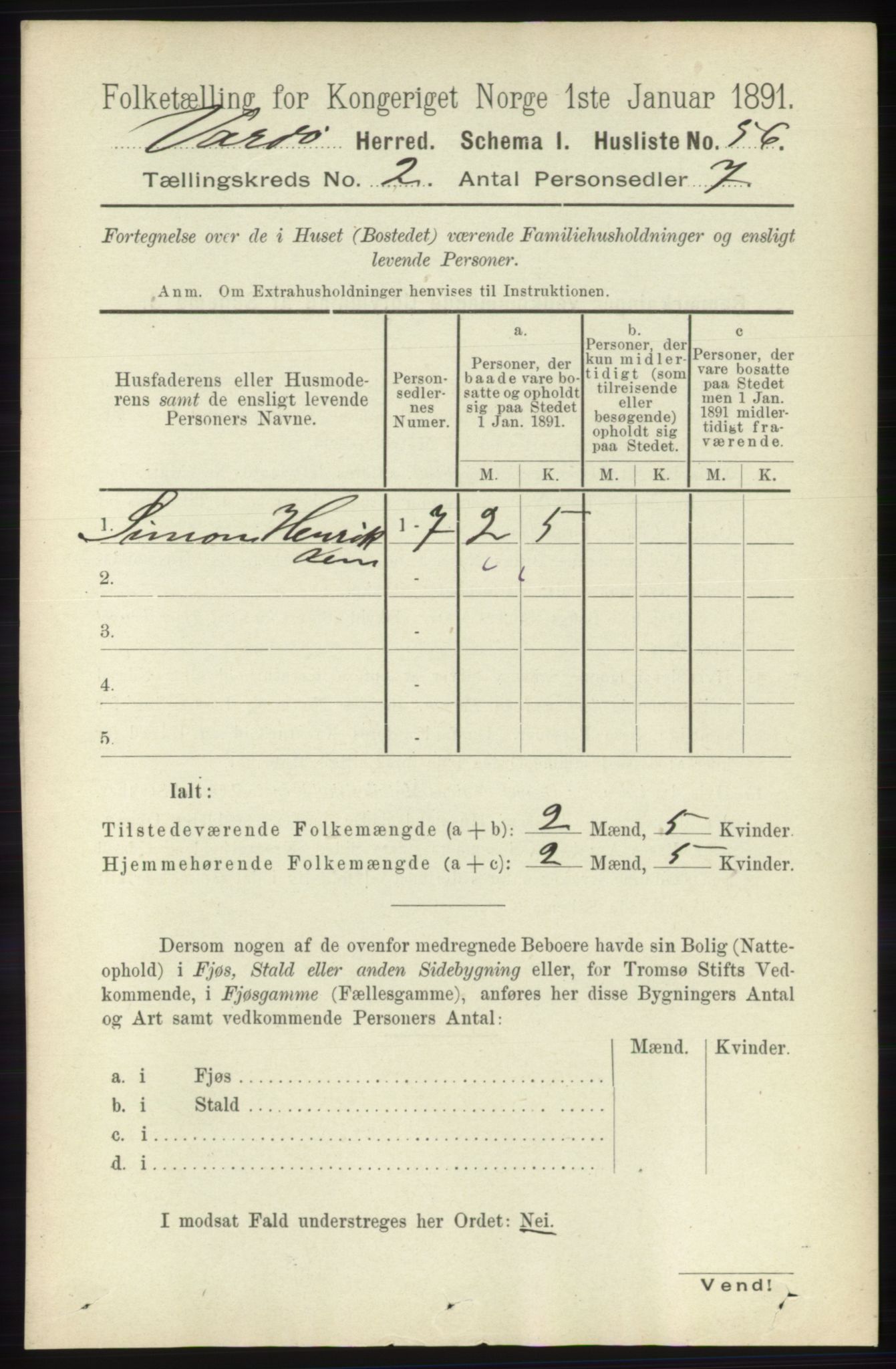 RA, 1891 census for 2028 Vardø, 1891, p. 276