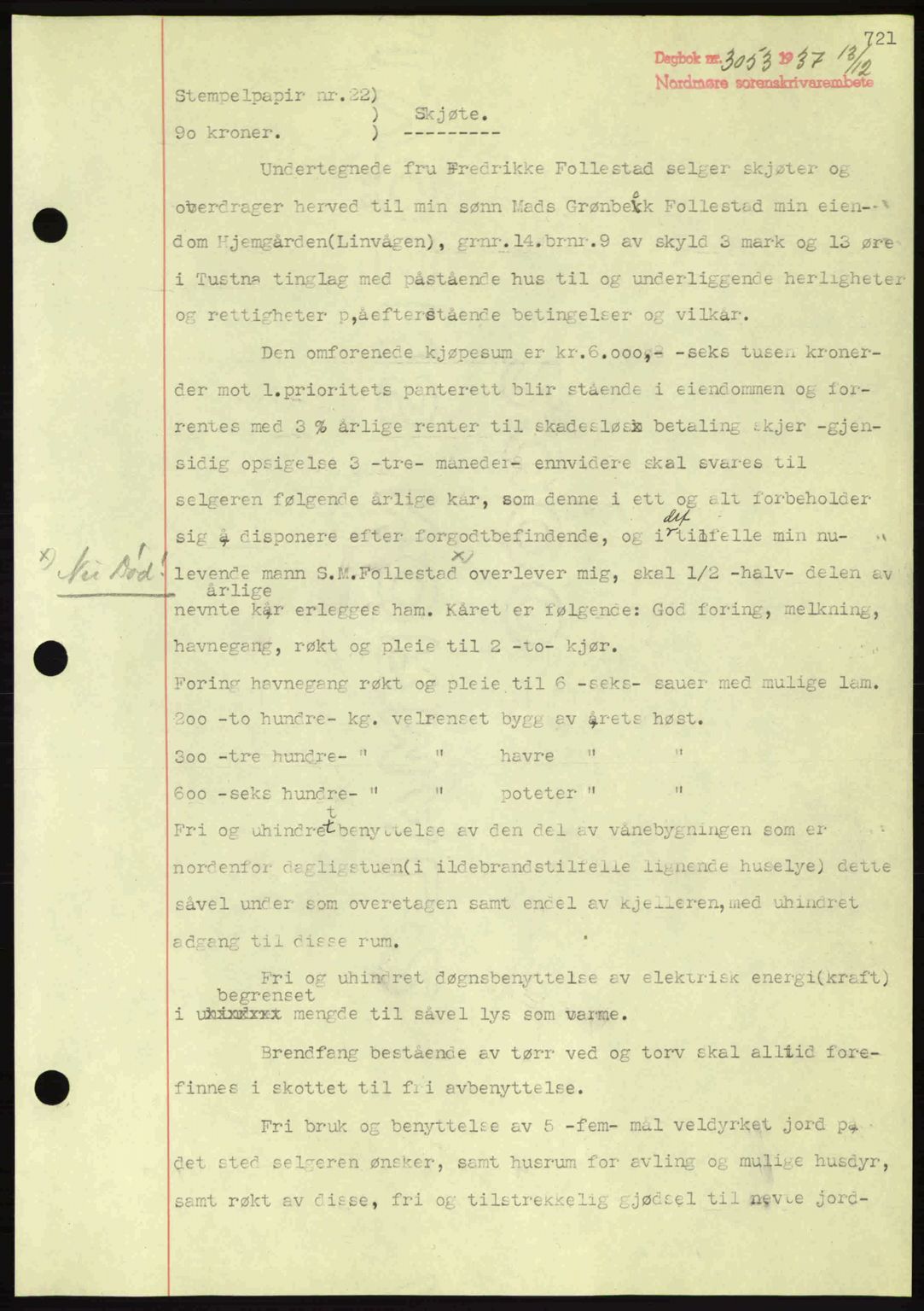 Nordmøre sorenskriveri, SAT/A-4132/1/2/2Ca: Mortgage book no. A82, 1937-1938, Diary no: : 3053/1937