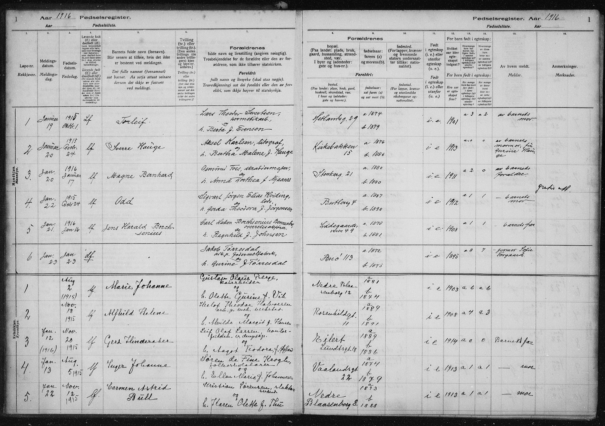 St. Petri sokneprestkontor, AV/SAST-A-101813/002/A/L0001: Birth register no. 1, 1916-1922, p. 1