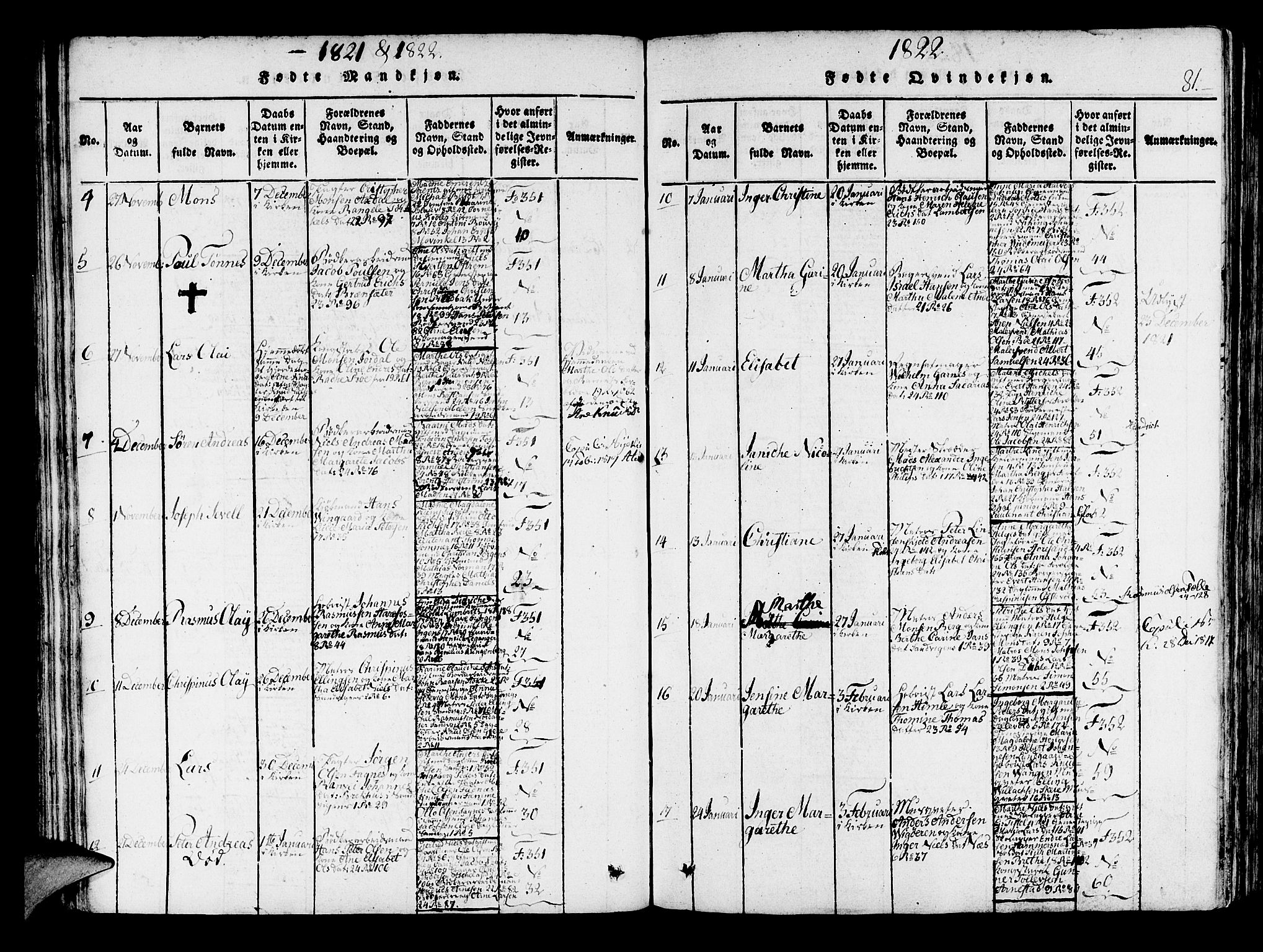 Korskirken sokneprestembete, AV/SAB-A-76101/H/Haa/L0013: Parish register (official) no. A 13, 1815-1822, p. 81