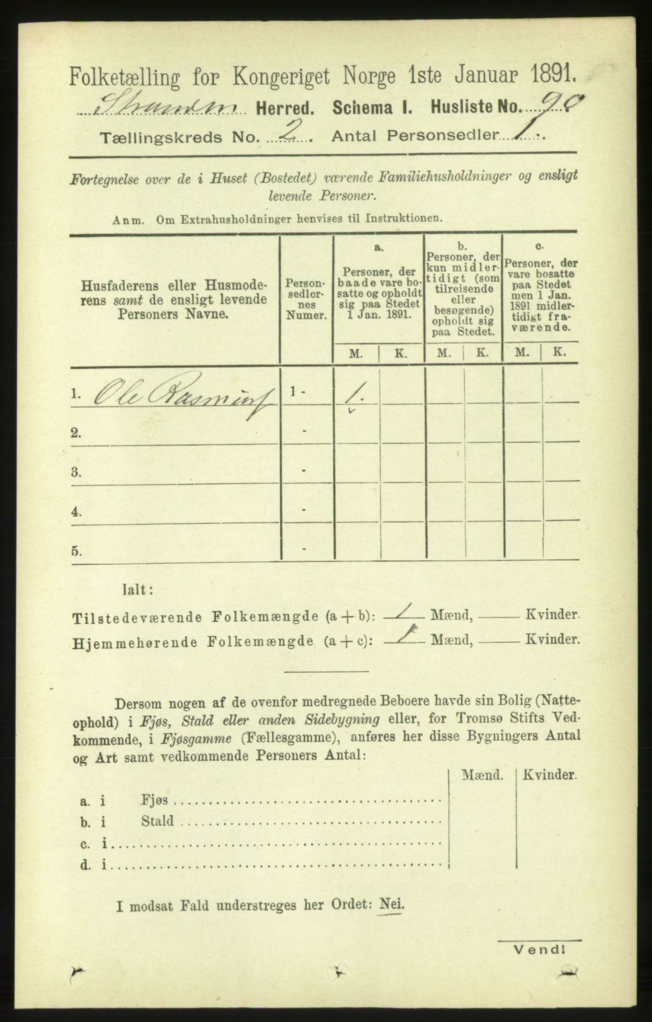 RA, 1891 census for 1525 Stranda, 1891, p. 286