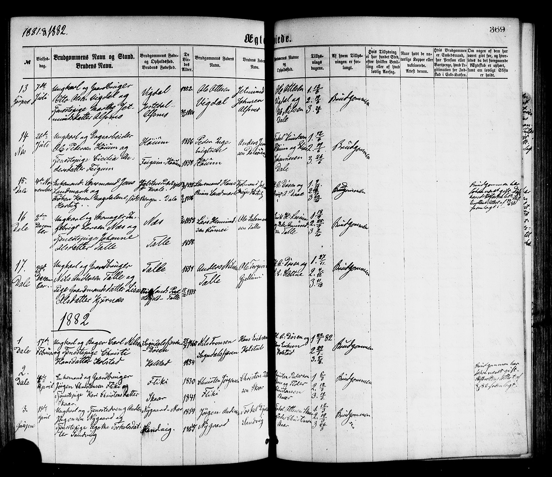 Luster sokneprestembete, SAB/A-81101/H/Haa/Haaa/L0010: Parish register (official) no. A 10, 1871-1886, p. 369