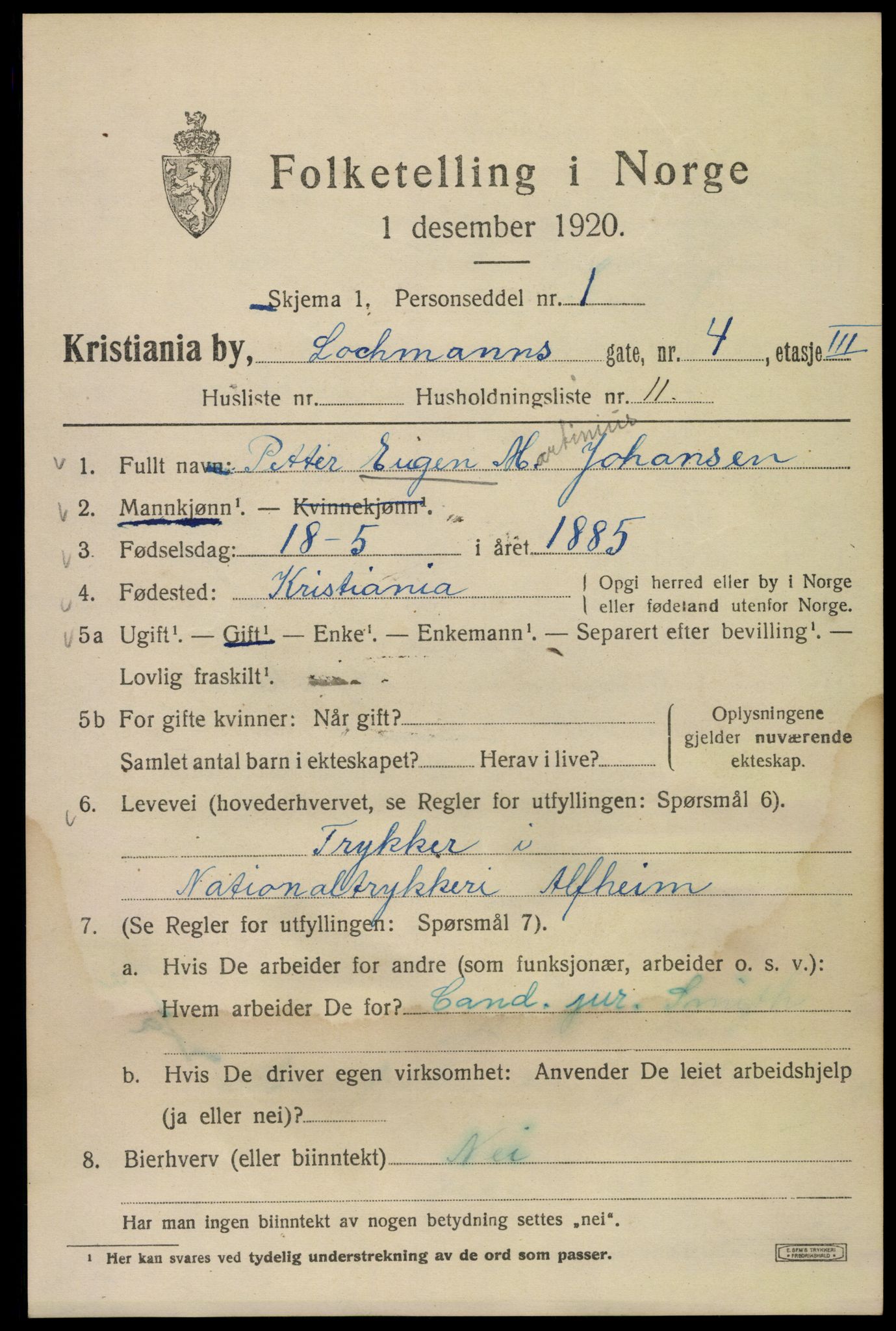 SAO, 1920 census for Kristiania, 1920, p. 366029