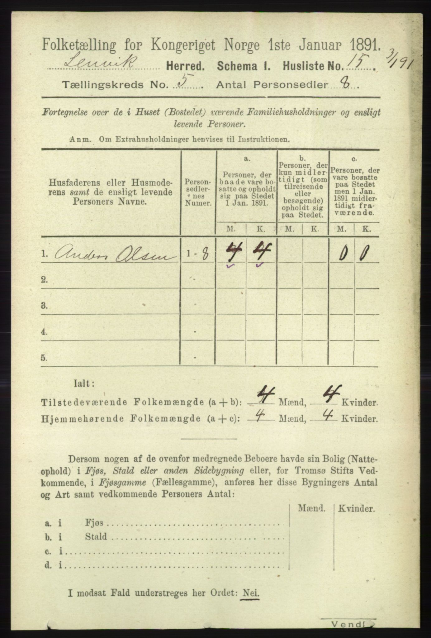 RA, 1891 census for 1931 Lenvik, 1891, p. 2474