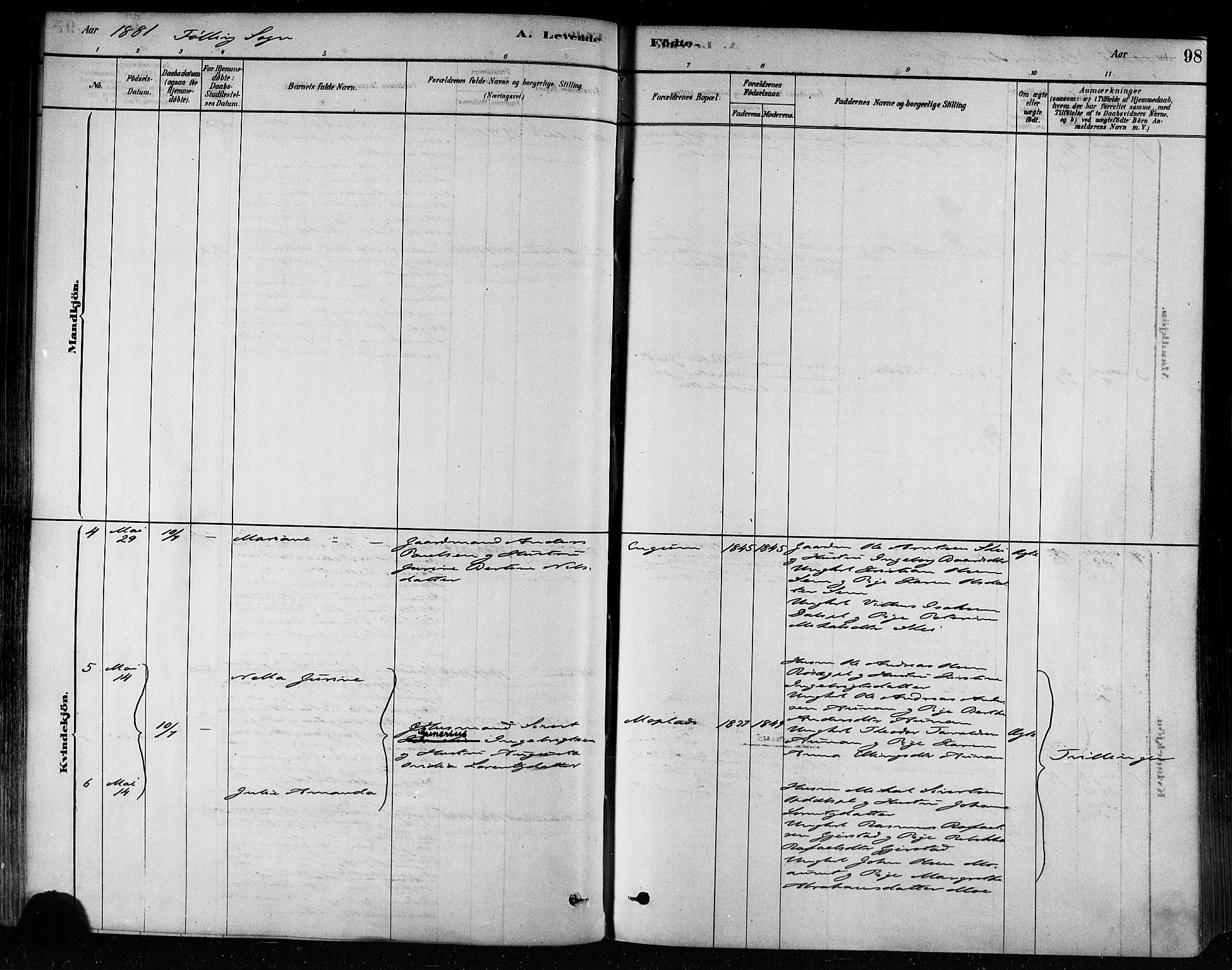 Ministerialprotokoller, klokkerbøker og fødselsregistre - Nord-Trøndelag, SAT/A-1458/746/L0449: Parish register (official) no. 746A07 /3, 1878-1899, p. 98