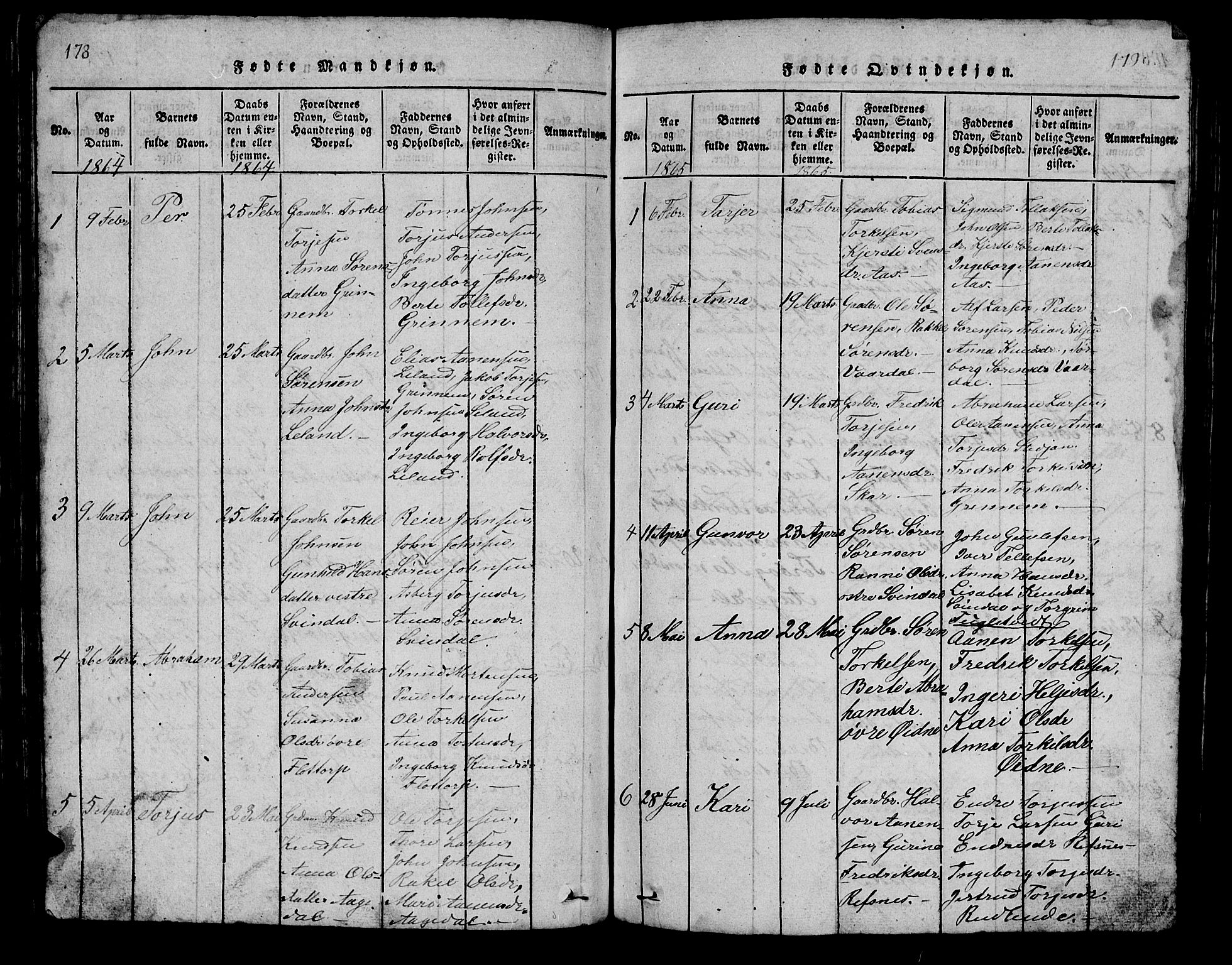 Bjelland sokneprestkontor, SAK/1111-0005/F/Fb/Fbc/L0001: Parish register (copy) no. B 1, 1815-1870, p. 178-179