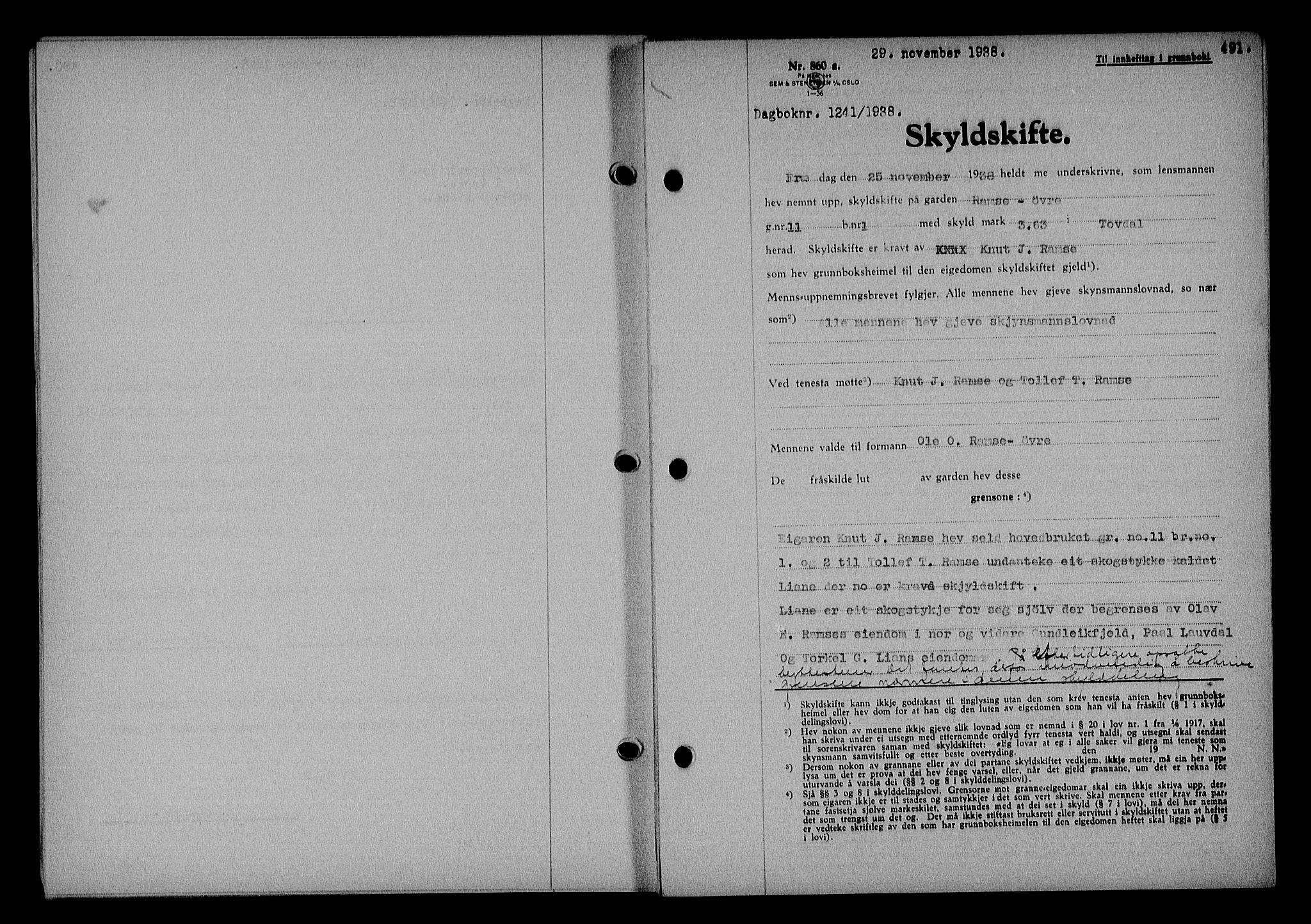 Nedenes sorenskriveri, SAK/1221-0006/G/Gb/Gba/L0045: Mortgage book no. 41, 1938-1938, Diary no: : 1241/1938