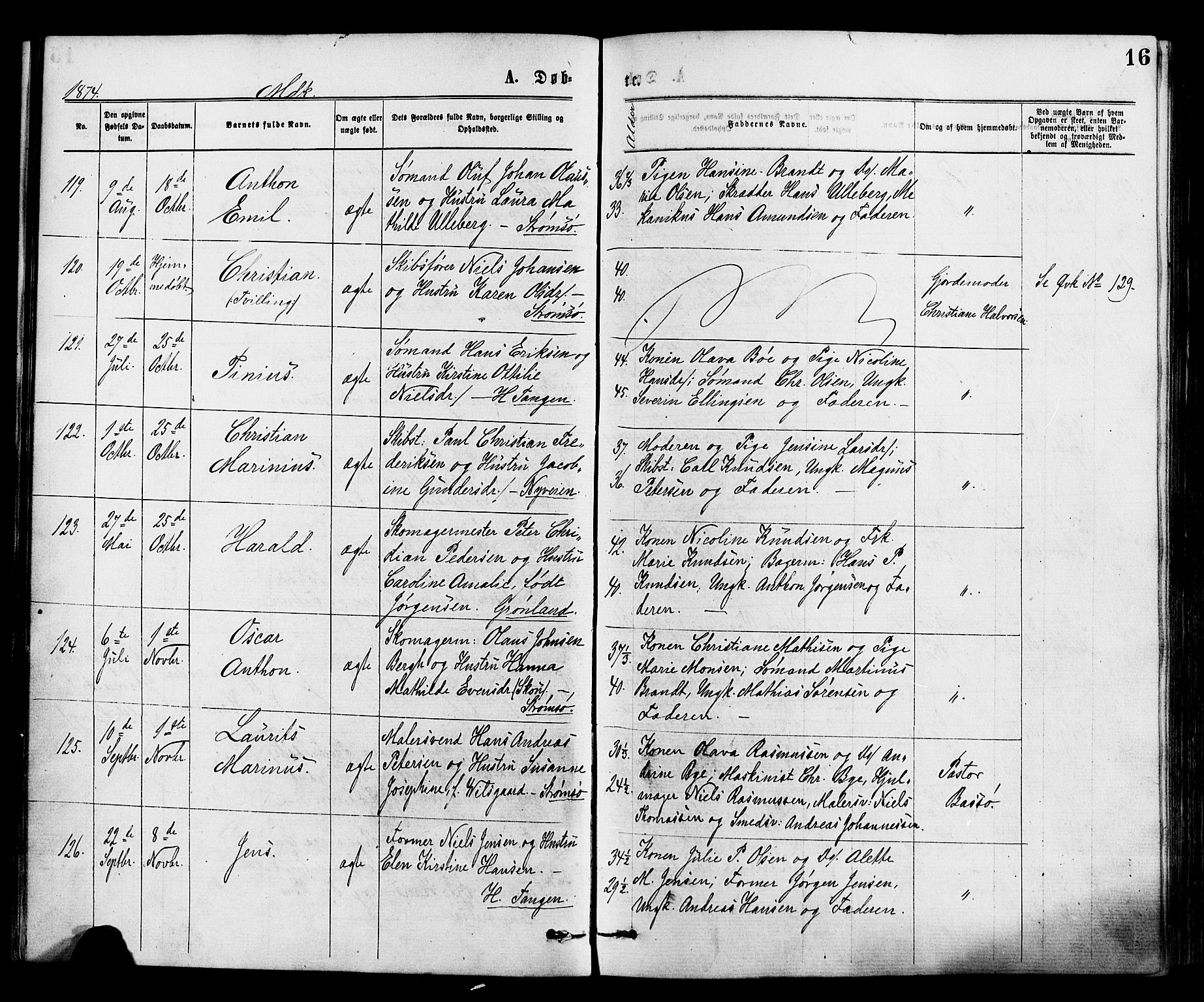 Strømsø kirkebøker, AV/SAKO-A-246/F/Fa/L0019: Parish register (official) no. I 19, 1874-1877, p. 16