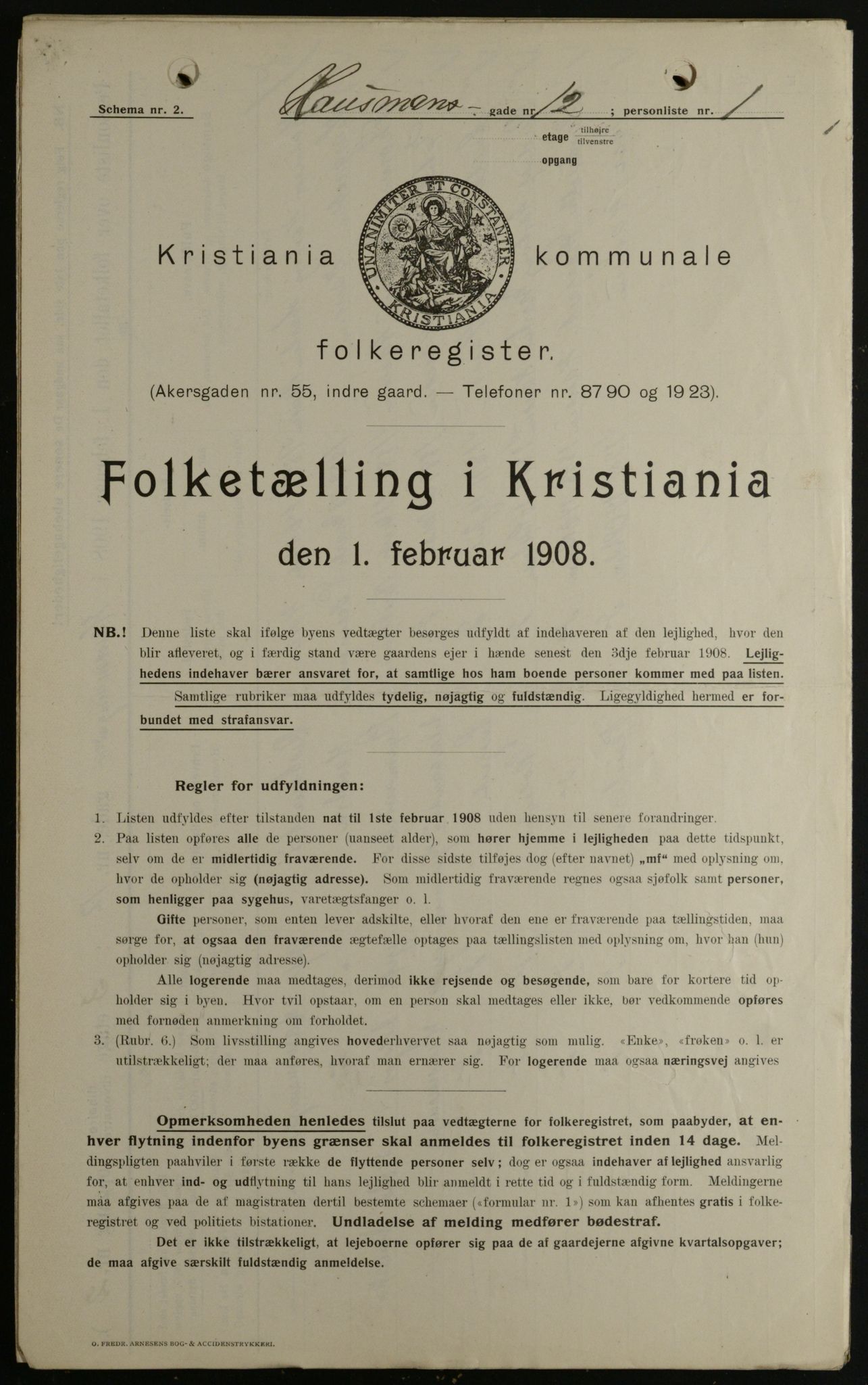 OBA, Municipal Census 1908 for Kristiania, 1908, p. 31717