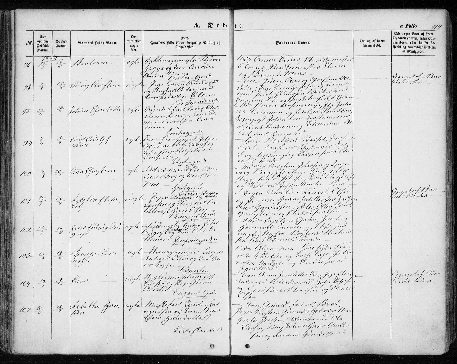 Ministerialprotokoller, klokkerbøker og fødselsregistre - Sør-Trøndelag, SAT/A-1456/601/L0051: Parish register (official) no. 601A19, 1848-1857, p. 119