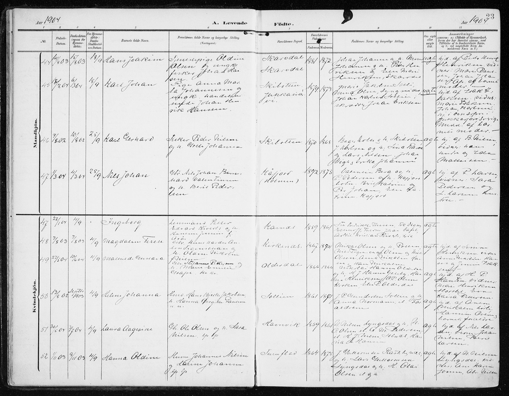 Lyngen sokneprestembete, SATØ/S-1289/H/He/Hea/L0011kirke: Parish register (official) no. 11, 1903-1913, p. 23