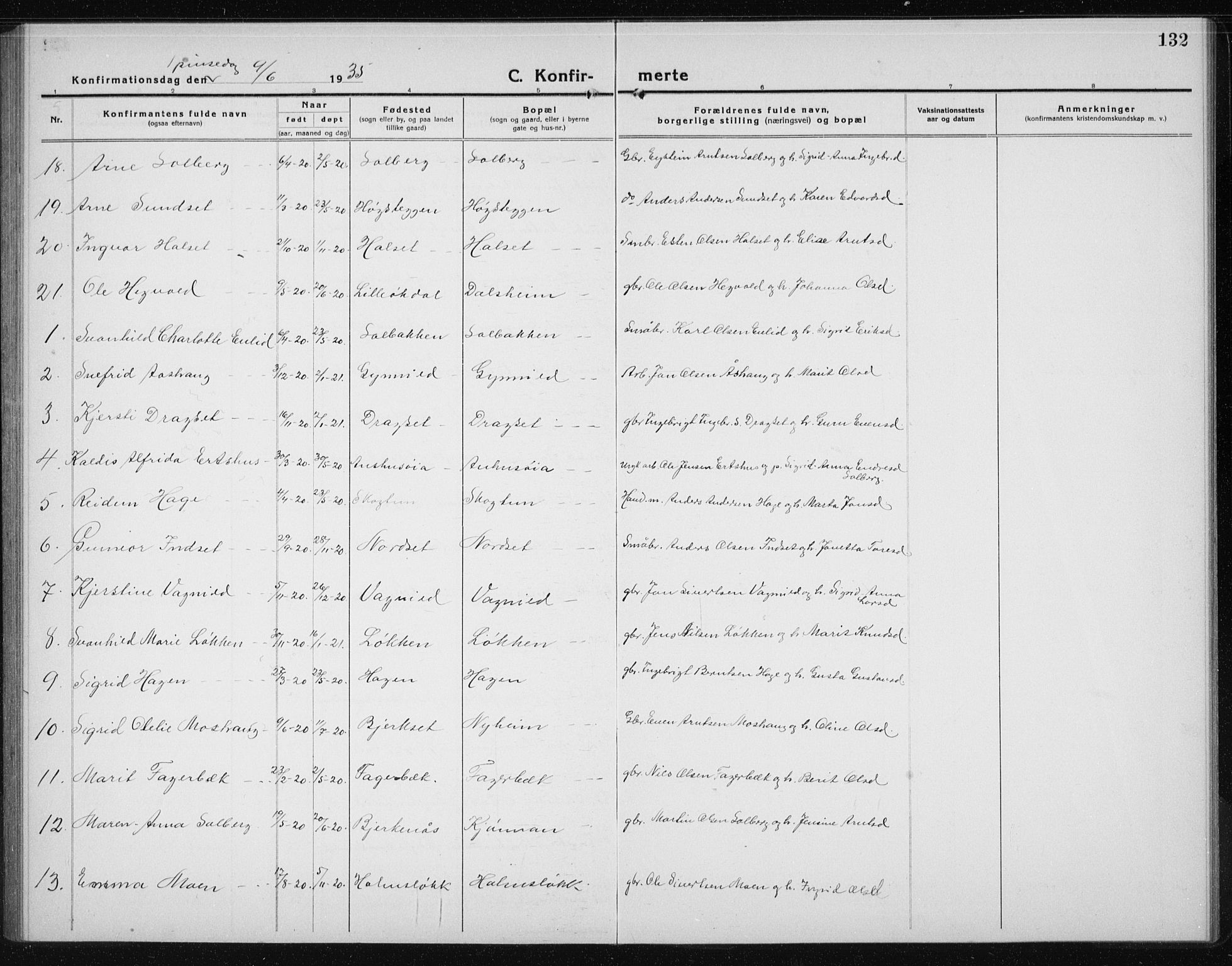 Ministerialprotokoller, klokkerbøker og fødselsregistre - Sør-Trøndelag, SAT/A-1456/689/L1045: Parish register (copy) no. 689C04, 1923-1940, p. 132