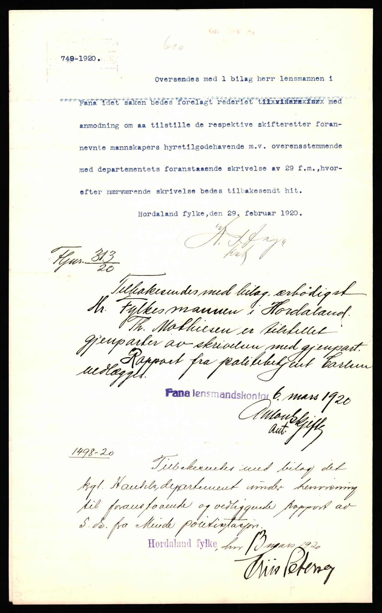 Handelsdepartementet, Sjøfartsavdelingen, 1. sjømannskontor, AV/RA-S-1405/D/Dm/L0010: Forliste skip Lar - Min, 1906-1920, p. 396