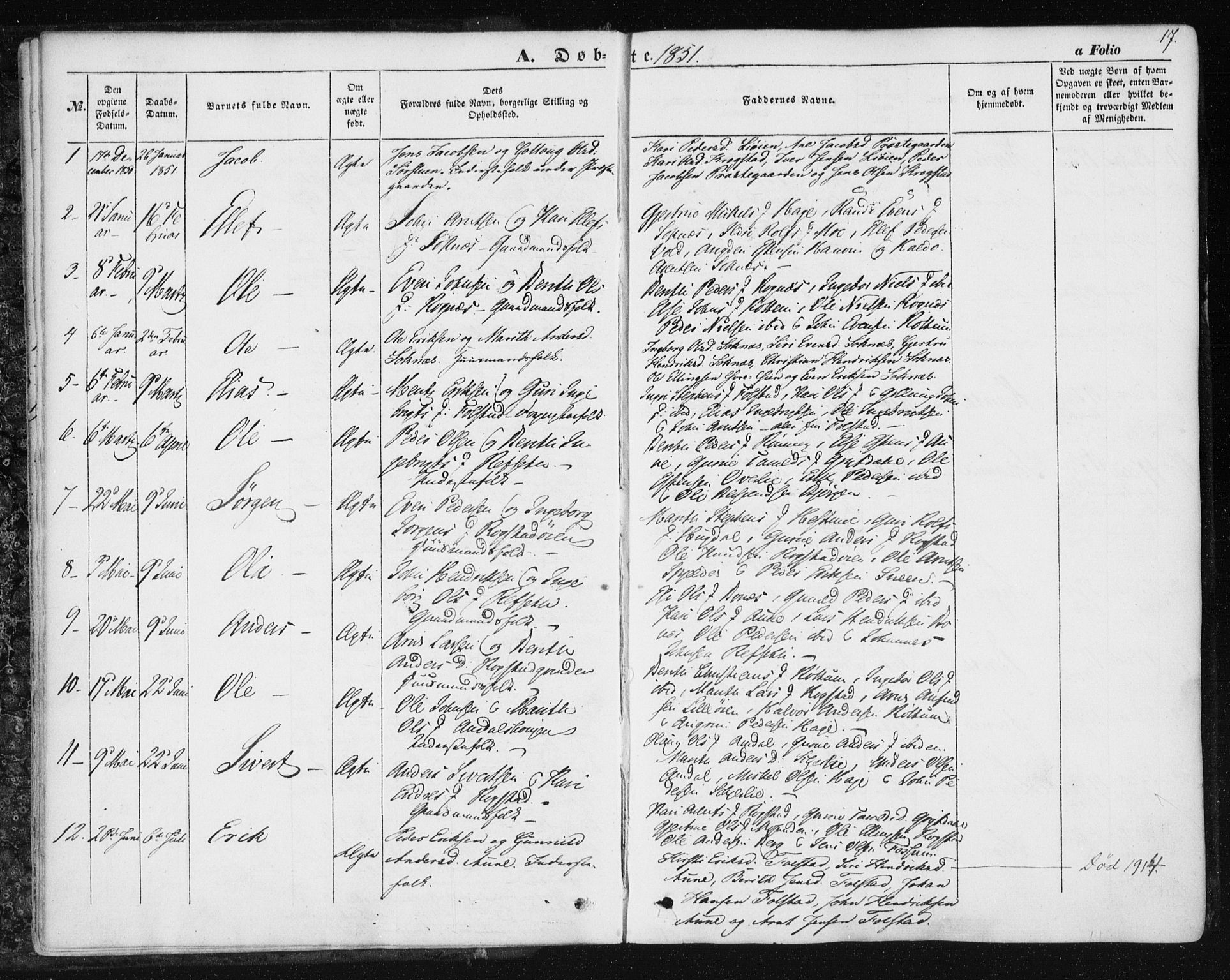 Ministerialprotokoller, klokkerbøker og fødselsregistre - Sør-Trøndelag, SAT/A-1456/687/L1000: Parish register (official) no. 687A06, 1848-1869, p. 17