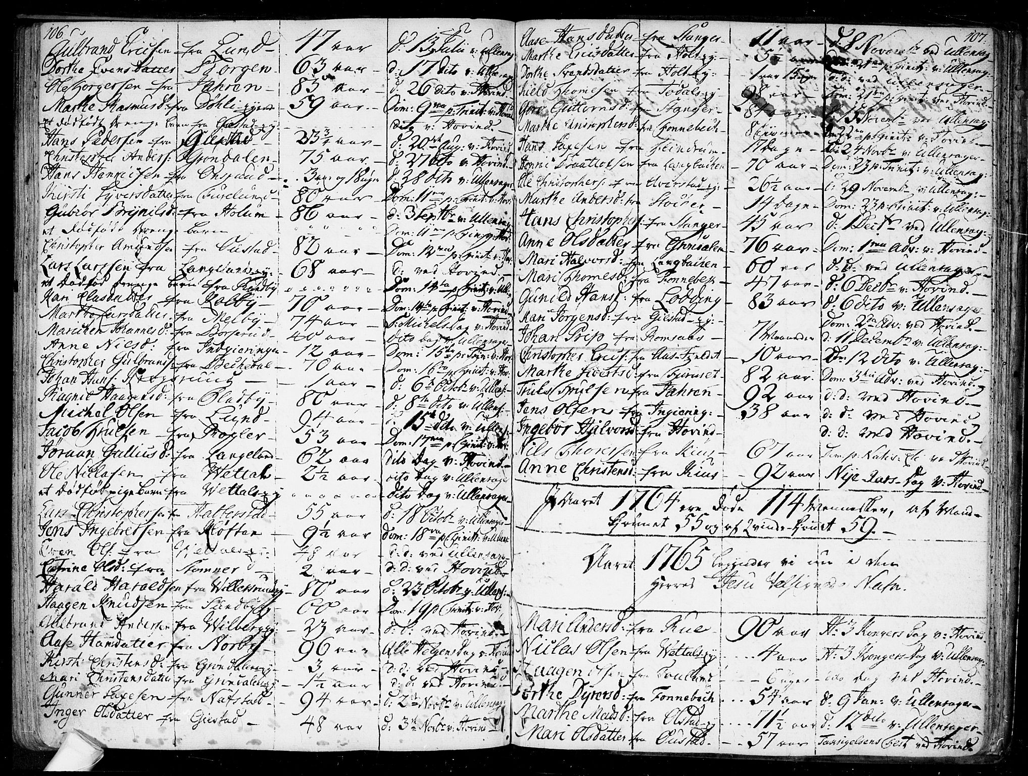 Ullensaker prestekontor Kirkebøker, SAO/A-10236a/F/Fa/L0010: Parish register (official) no. I 10, 1733-1776, p. 106-107